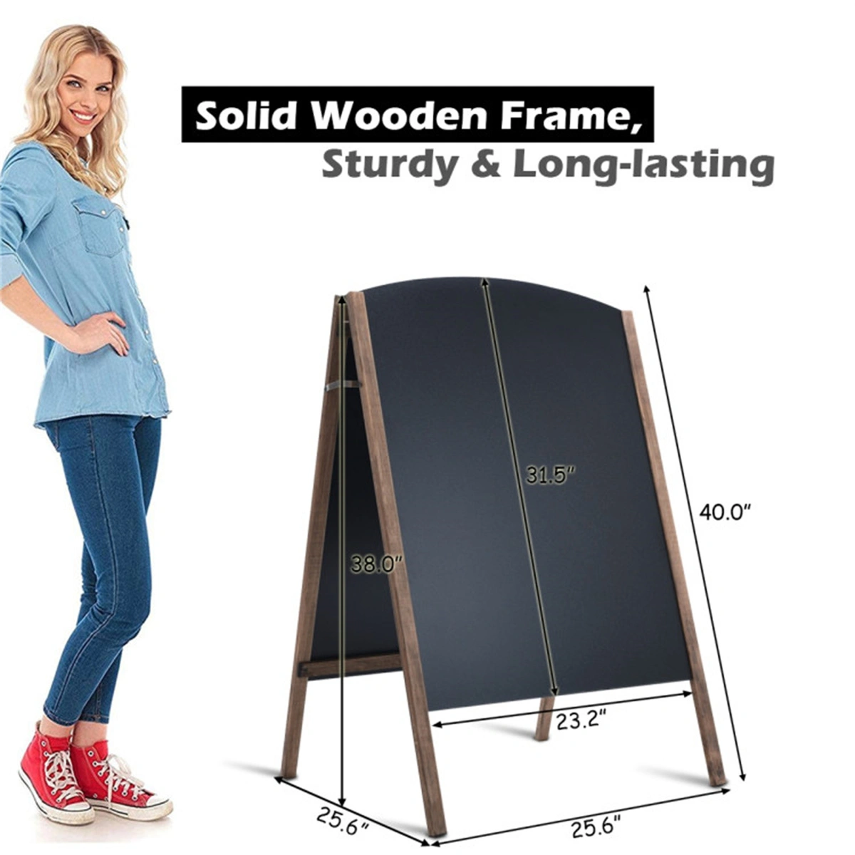 25.6" x 2.4" x 40.0" Billboard Wood A-Frame Sidewalk Signage Chalkboard view 5