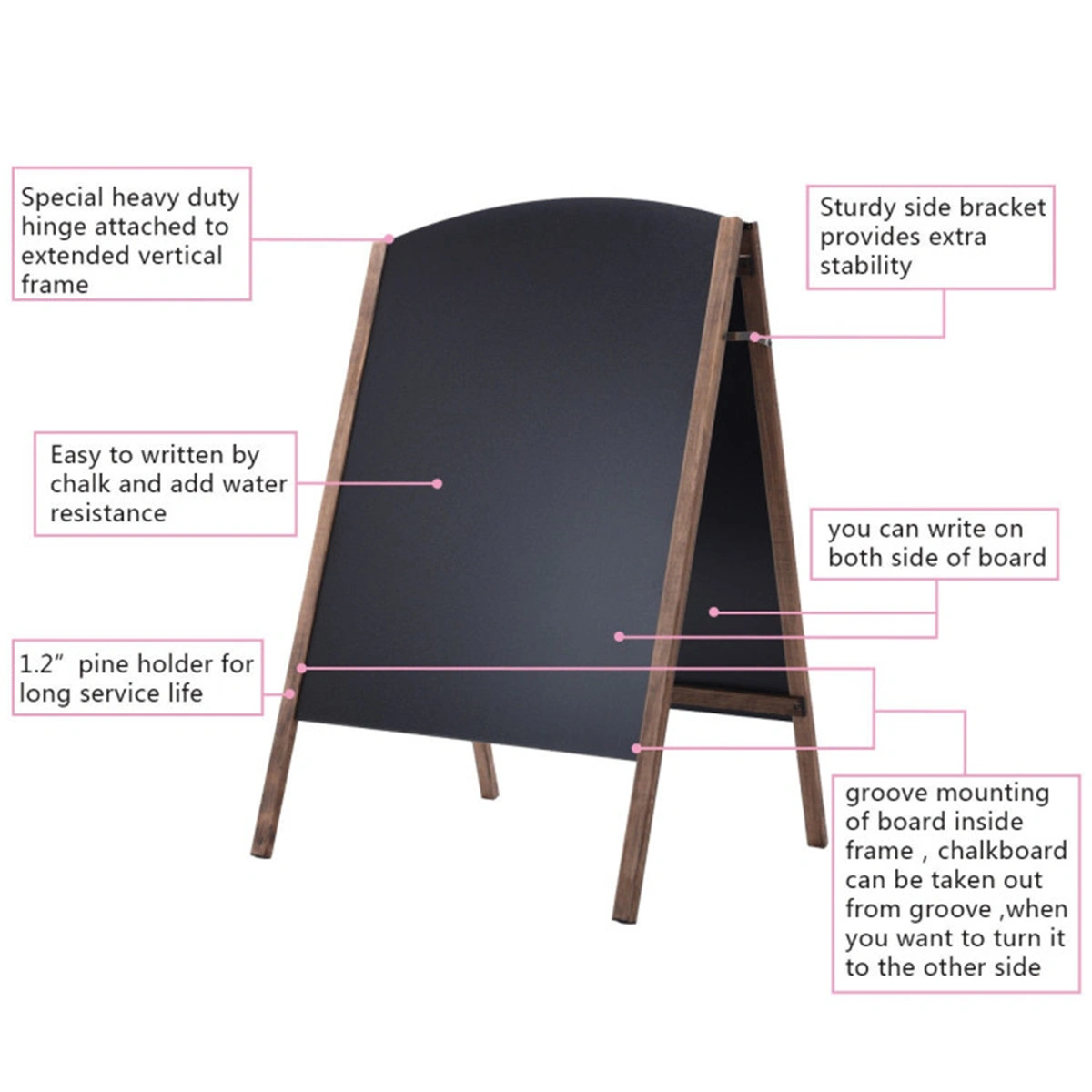 25.6" x 2.4" x 40.0" Billboard Wood A-Frame Sidewalk Signage Chalkboard view 6