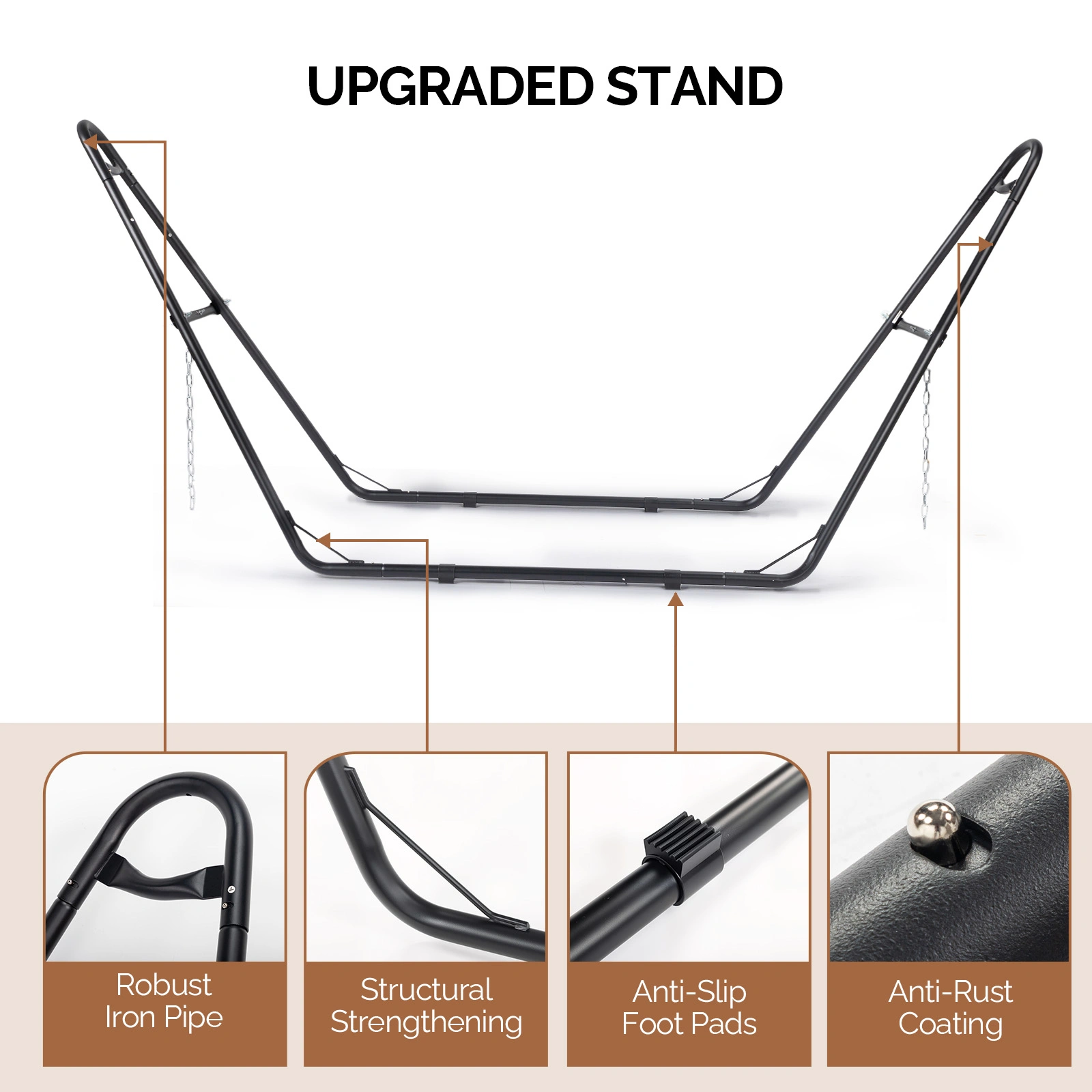 Hammock with Stand, Double-Barrel Hammock with Hammock Bed, Heavy Duty Adjustable Hammock Set for Outdoors, Patio, Yard, Garden, Gray view 4