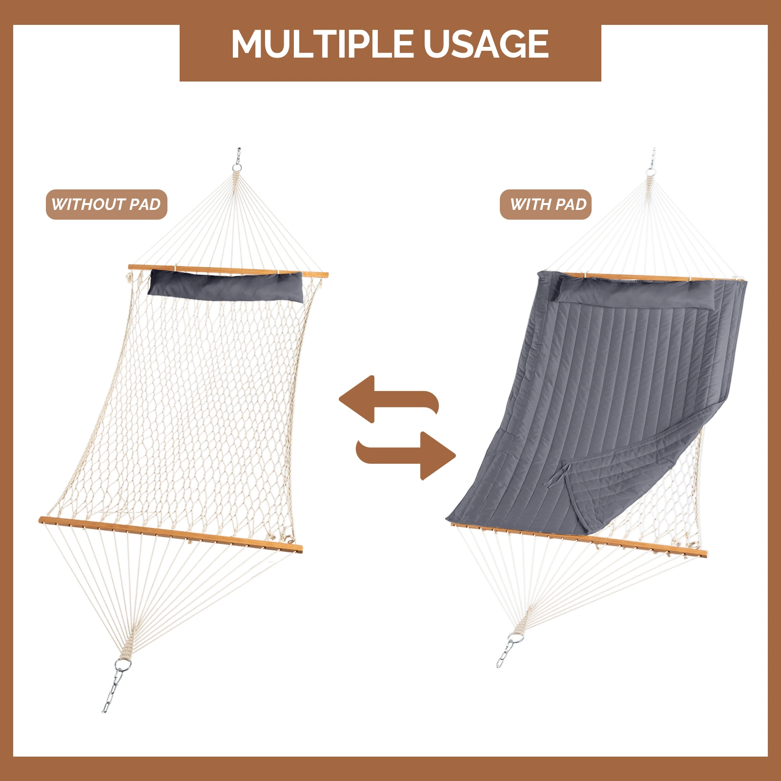 Hammock with Stand, Double-Barrel Hammock with Hammock Bed, Heavy Duty Adjustable Hammock Set for Outdoors, Patio, Yard, Garden, Gray view 6