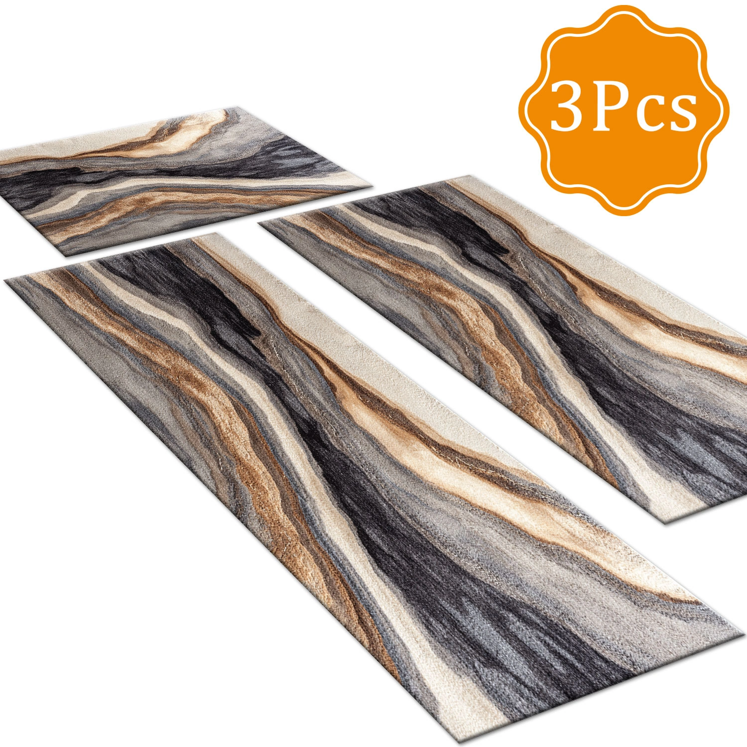 Three-piece kitchen rug set, non-slip and washable, abstract pattern kitchen hallway rug, soft and comfortable, suitable for sinks, floors, entrances, hallways and bathrooms. view 2