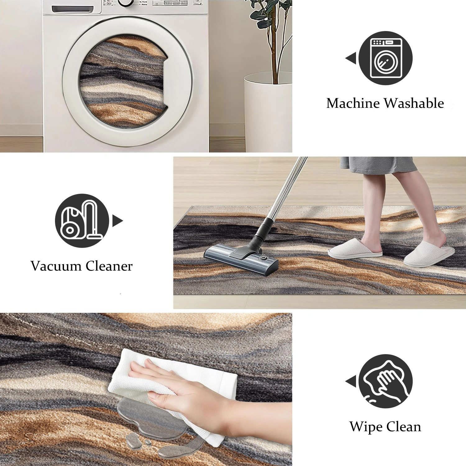 Three-piece kitchen rug set, non-slip and washable, abstract pattern kitchen hallway rug, soft and comfortable, suitable for sinks, floors, entrances, hallways and bathrooms. view 4