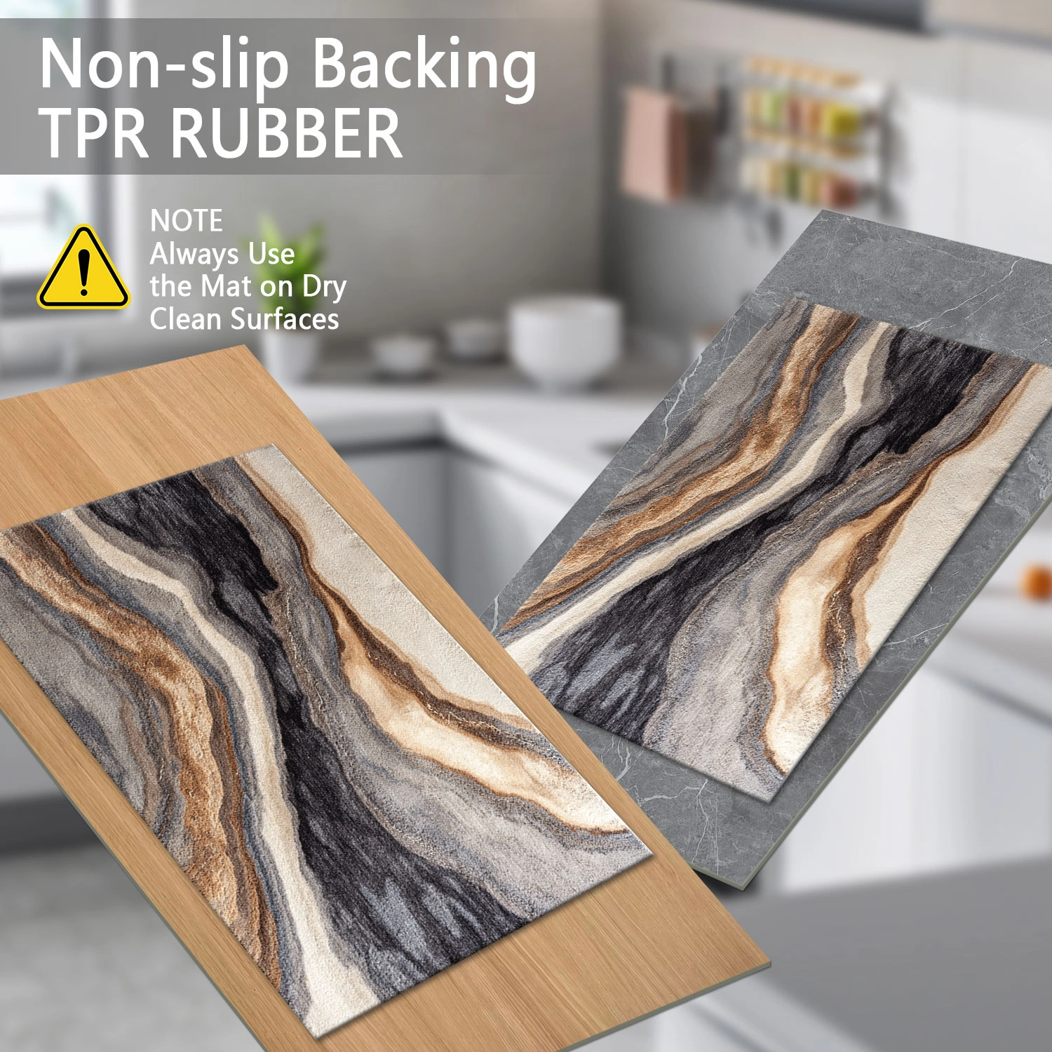 Three-piece kitchen rug set, non-slip and washable, abstract pattern kitchen hallway rug, soft and comfortable, suitable for sinks, floors, entrances, hallways and bathrooms. view 7