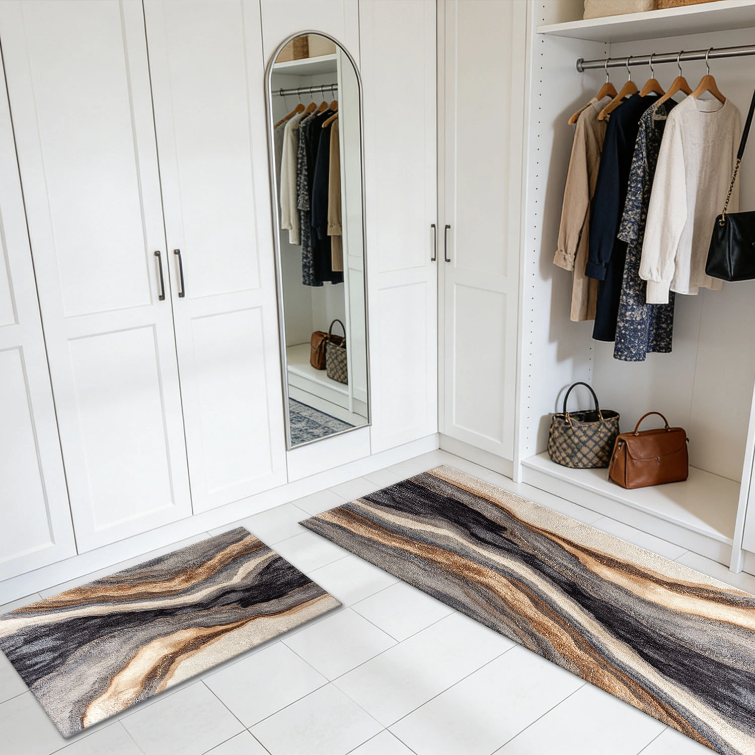 Three-piece kitchen rug set, non-slip and washable, abstract pattern kitchen hallway rug, soft and comfortable, suitable for sinks, floors, entrances, hallways and bathrooms. view 8