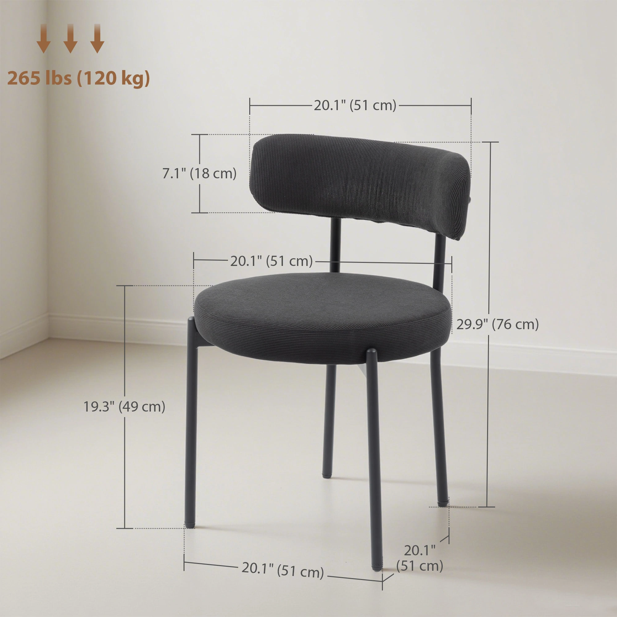 Set of 2 Accent Dining Chairs, Upholstered Fabric Seat, Sturdy Metal Frame, Space-Saving Design for Home view 3