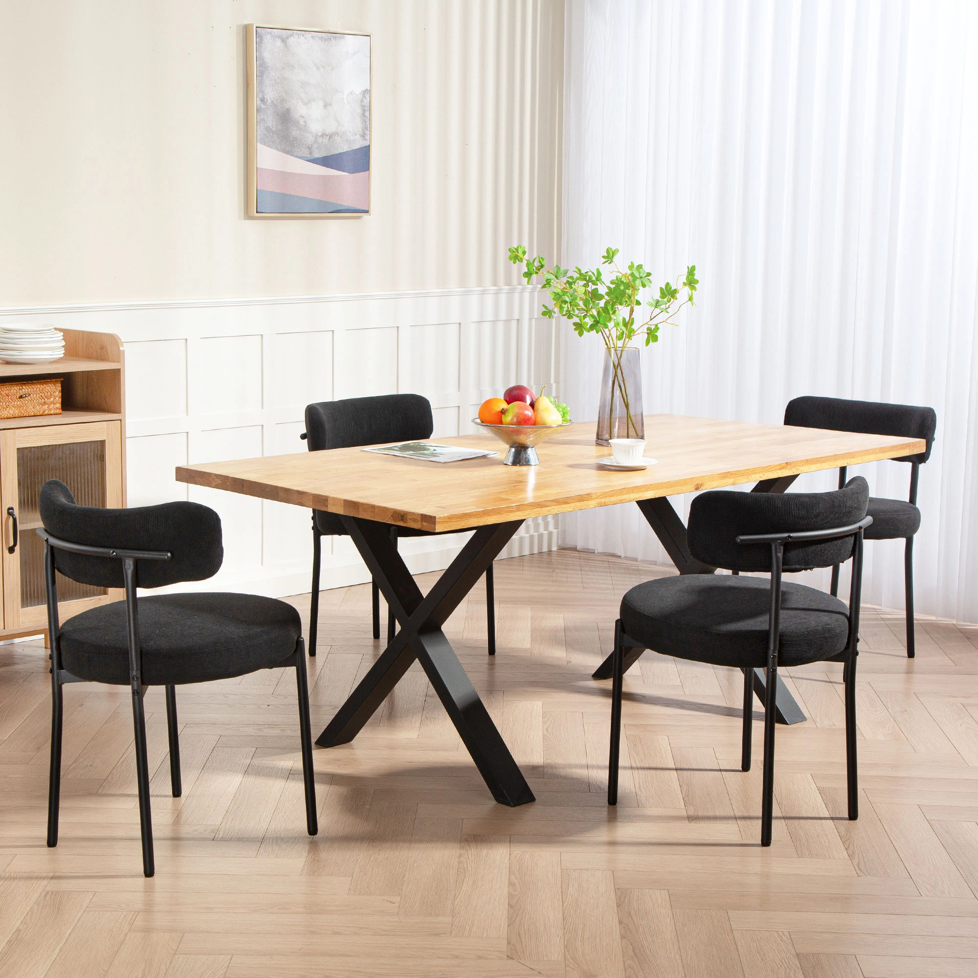 Set of 2 Accent Dining Chairs, Upholstered Fabric Seat, Sturdy Metal Frame, Space-Saving Design for Home view 5