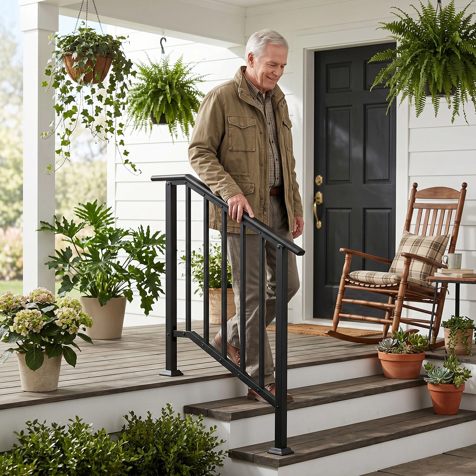 Handrails for Outdoor Steps Fits 2 to 3 Steps view 5