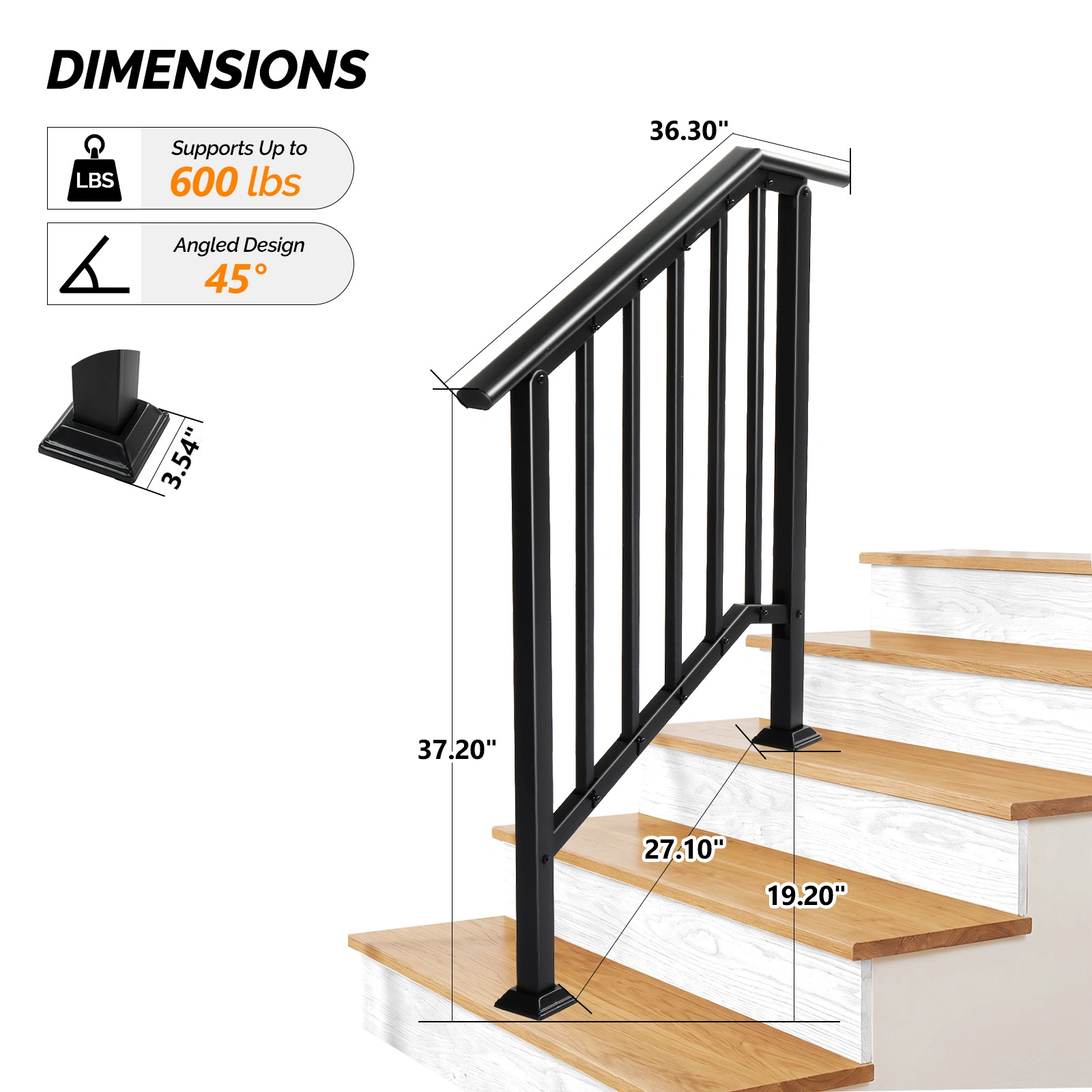 Handrails for Outdoor Steps Fits 2 to 3 Steps view 7