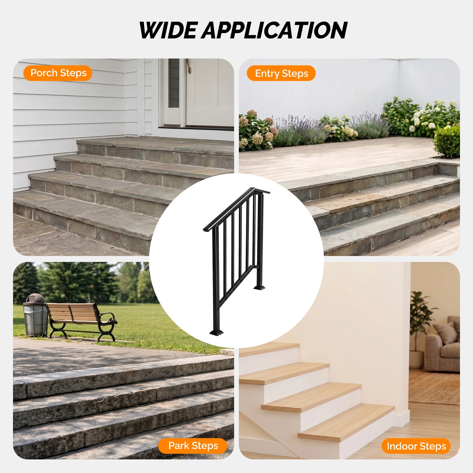 Handrails for Outdoor Steps Fits 2 to 3 Steps view 8
