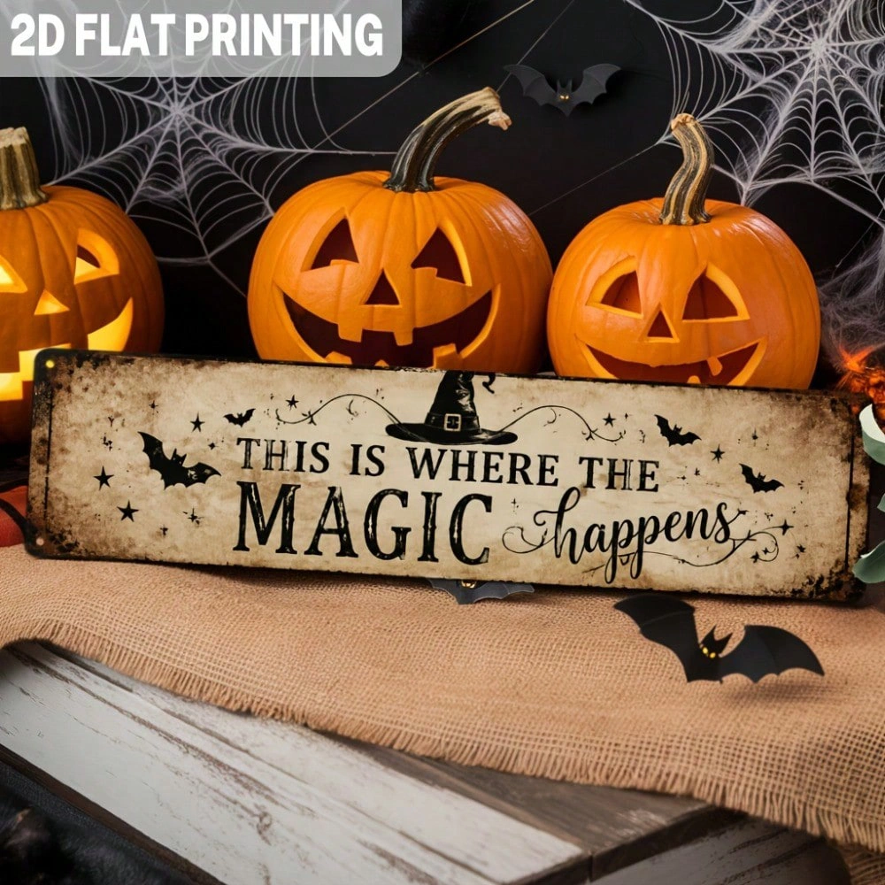 Vintage Halloween Metal Sign Wall Decor - Magic Happens Quote Rustic Plaque, CIFbuy TikTok eemu Self-Pickup