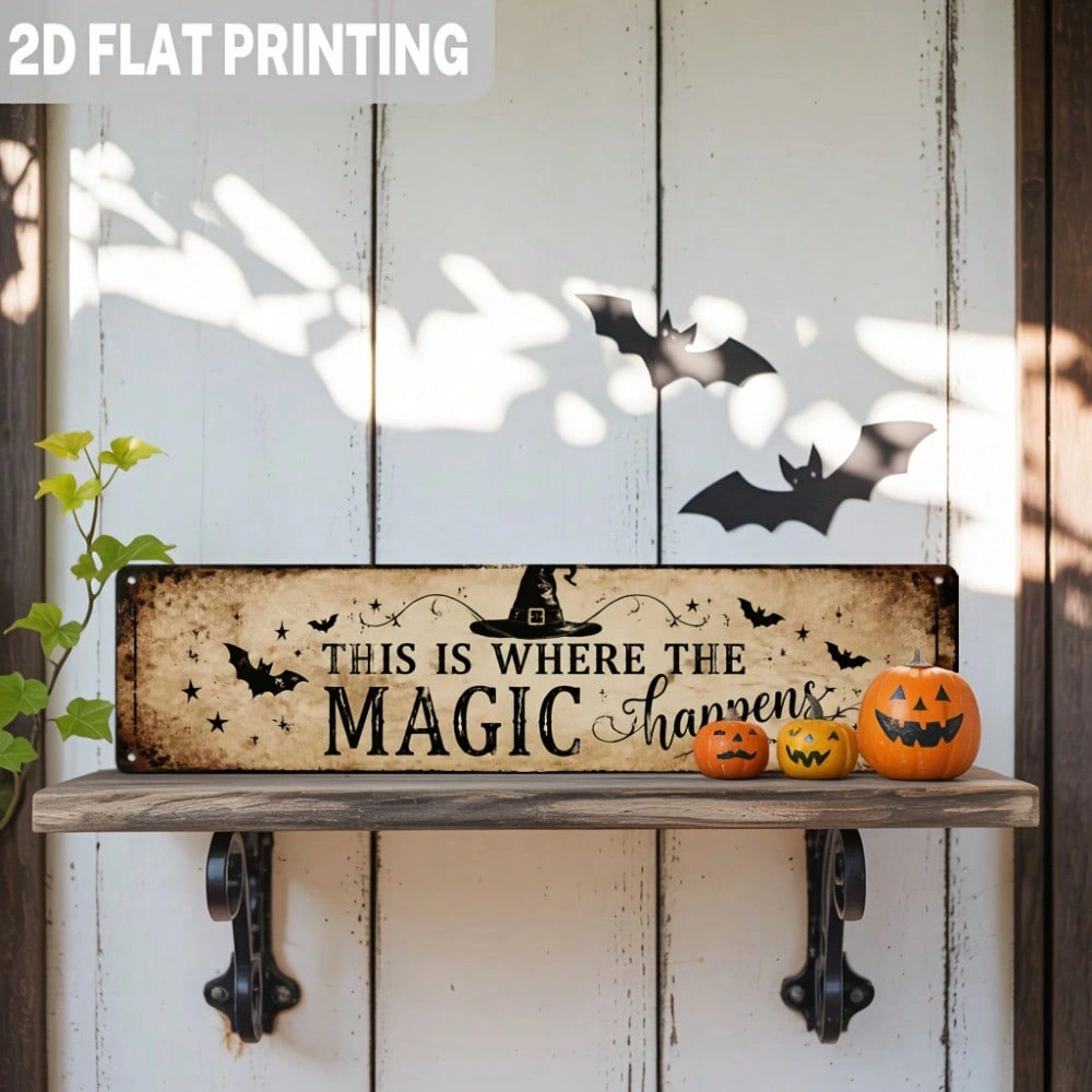 Vintage Halloween Metal Sign Wall Decor - Magic Happens Quote Rustic Plaque, CIFbuy TikTok eemu Self-Pickup view 5