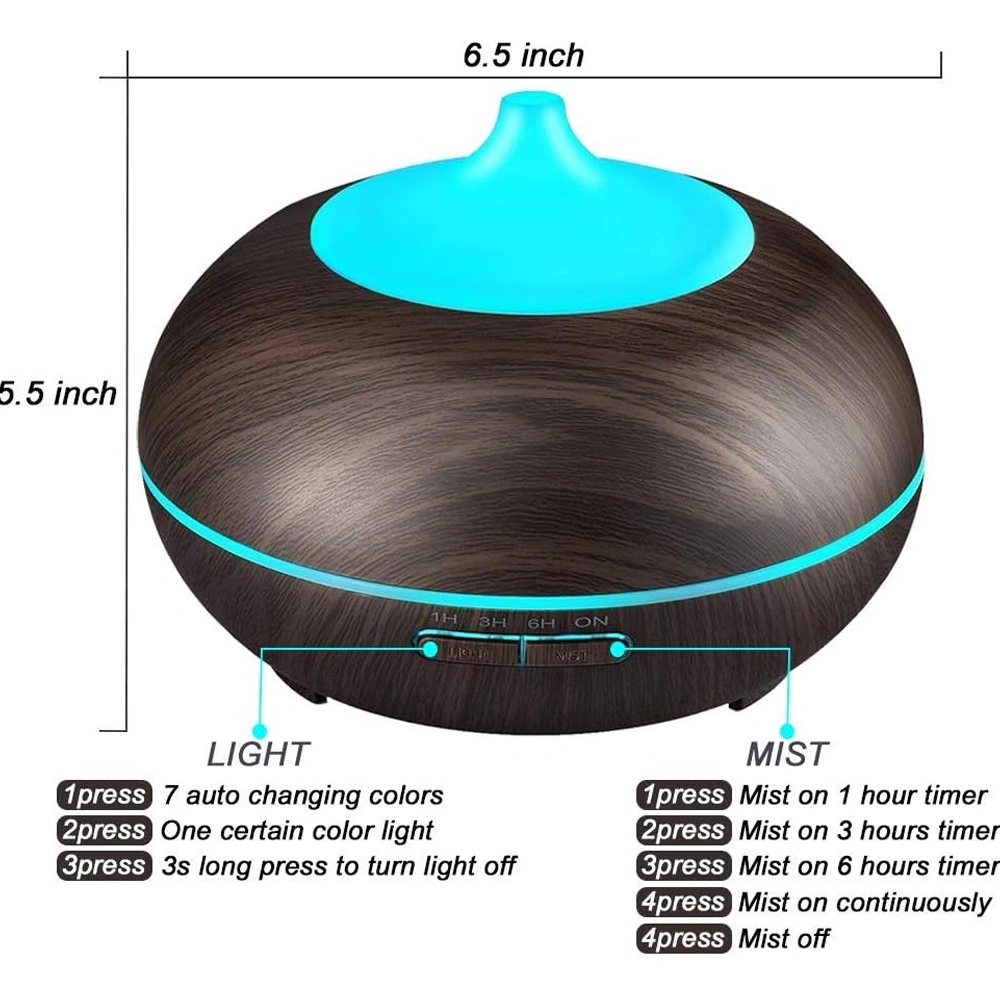 550ML Essential Oil Diffuser BPA Free Ultrasonic Aromatherapy Diffuser, with 7-Color Lights Waterless Auto Shut Off for Home,Room,pet Room - Black view 6