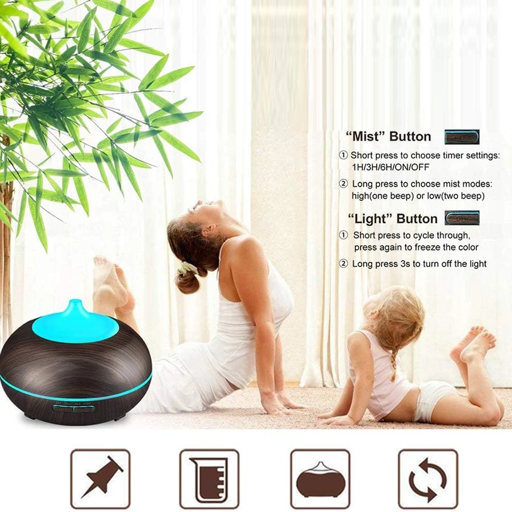 550ML Essential Oil Diffuser BPA Free Ultrasonic Aromatherapy Diffuser, with 7-Color Lights Waterless Auto Shut Off for Home,Room,pet Room - Black view 7