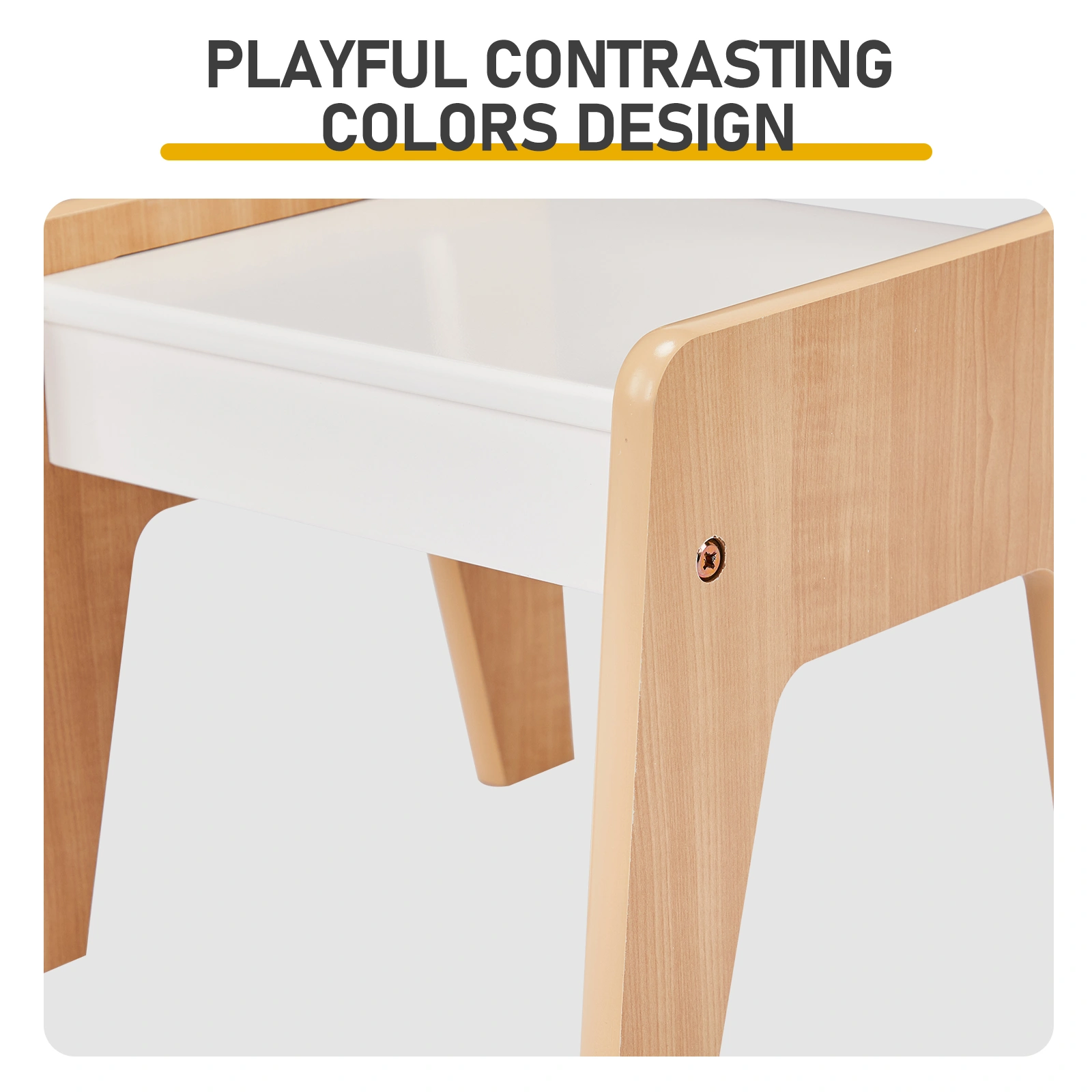 White & Wood Tone Kids Table and 2 Chairs Set, MDF, 60*60*44cm view 10