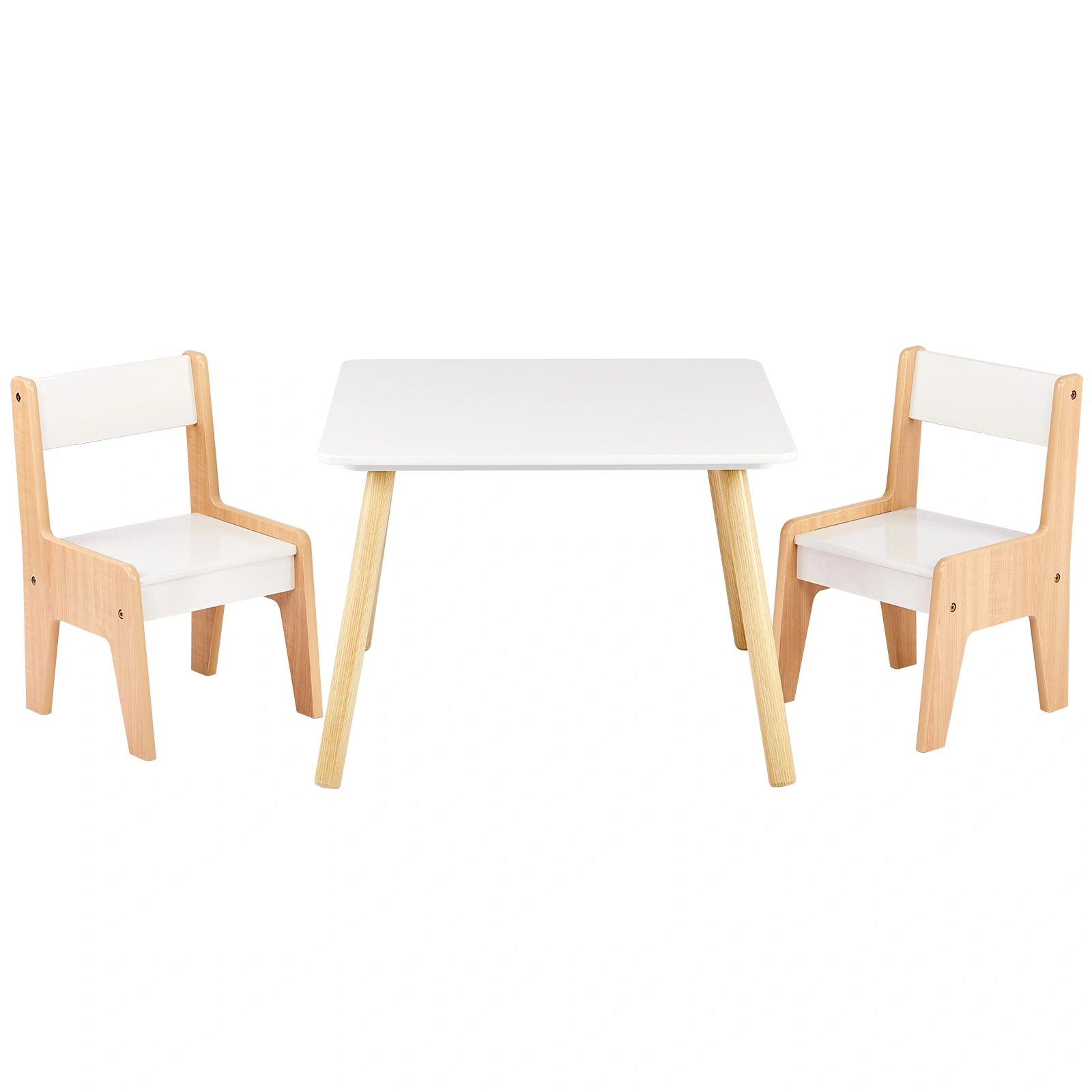 White & Wood Tone Kids Table and 2 Chairs Set, MDF, 60*60*44cm view 11