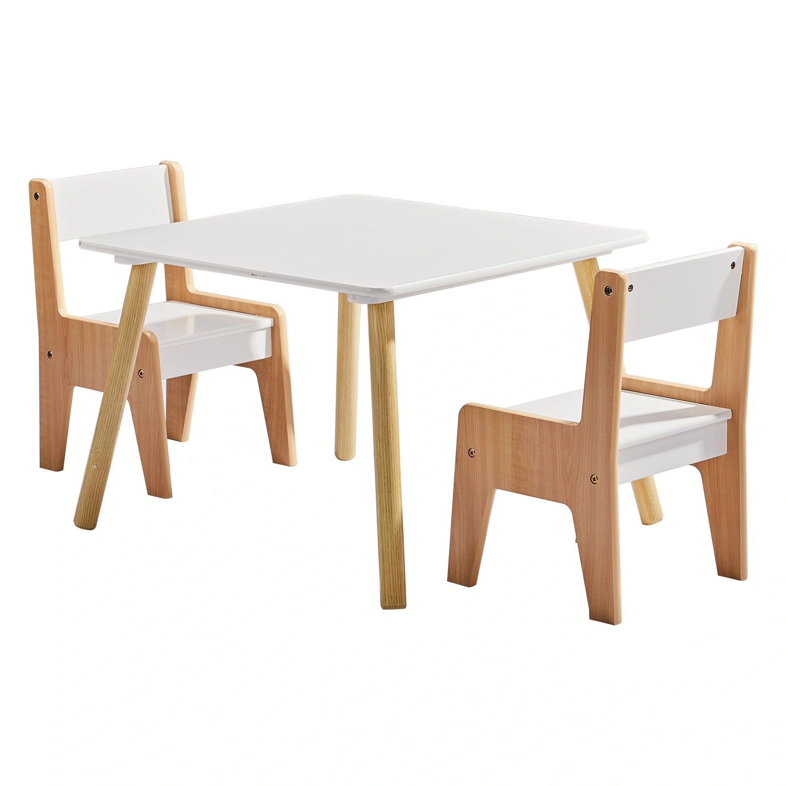 White & Wood Tone Kids Table and 2 Chairs Set, MDF, 60*60*44cm view 12