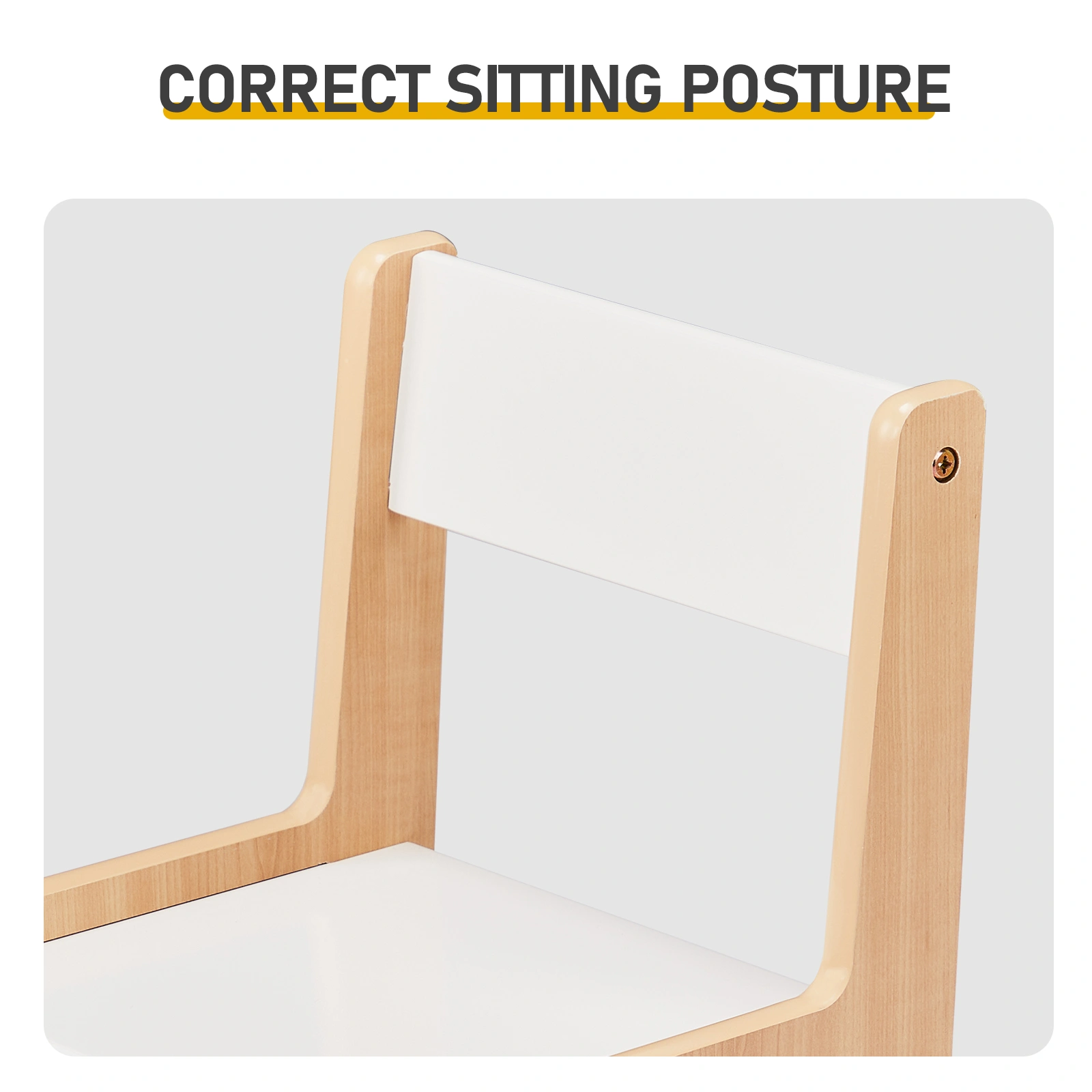 White & Wood Tone Kids Table and 2 Chairs Set, MDF, 60*60*44cm view 9