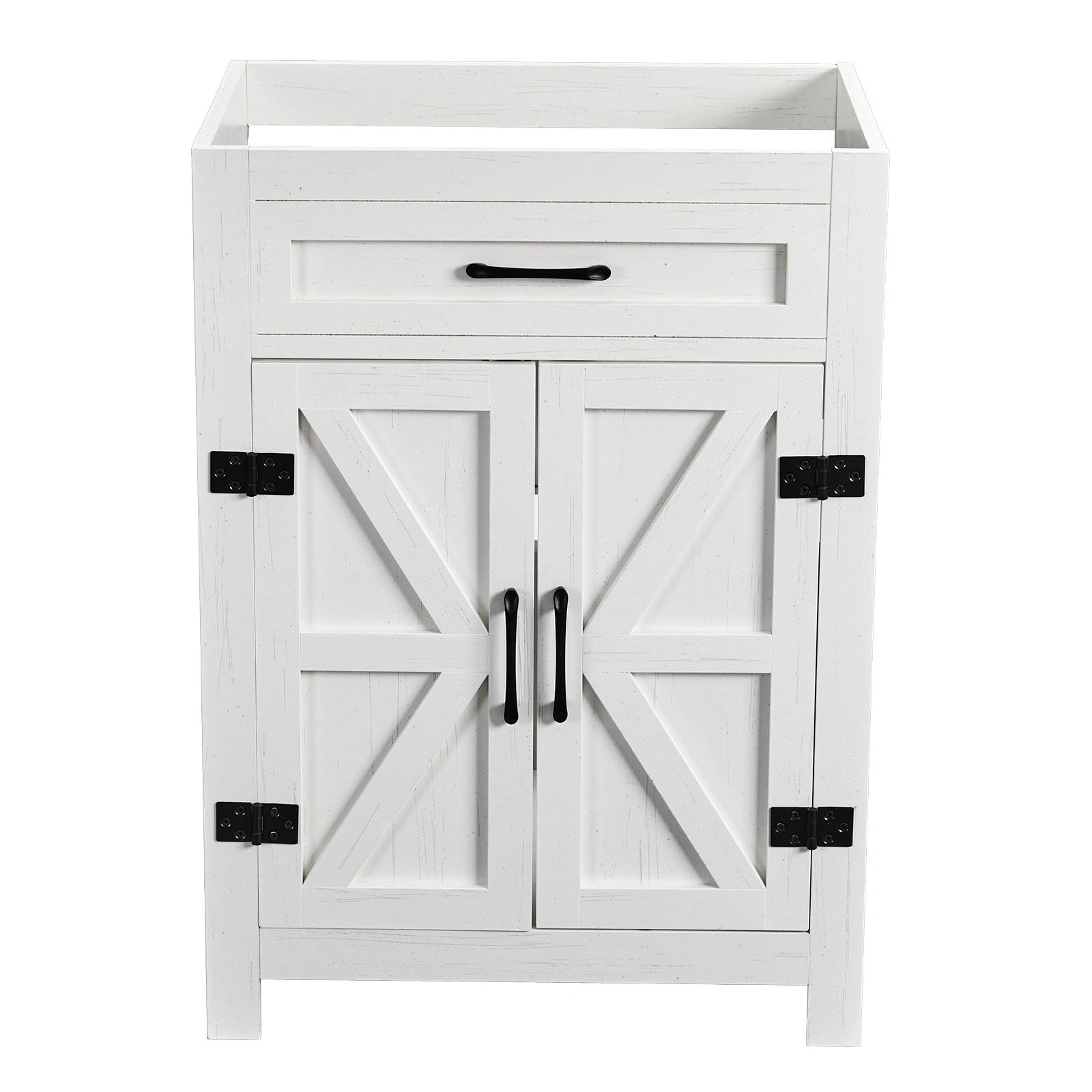 Washed white particleboard with melamine veneer, barn double door with U-shaped internal shelves, washbasin cabinet, 61*47*85cm (24 inches) view 2