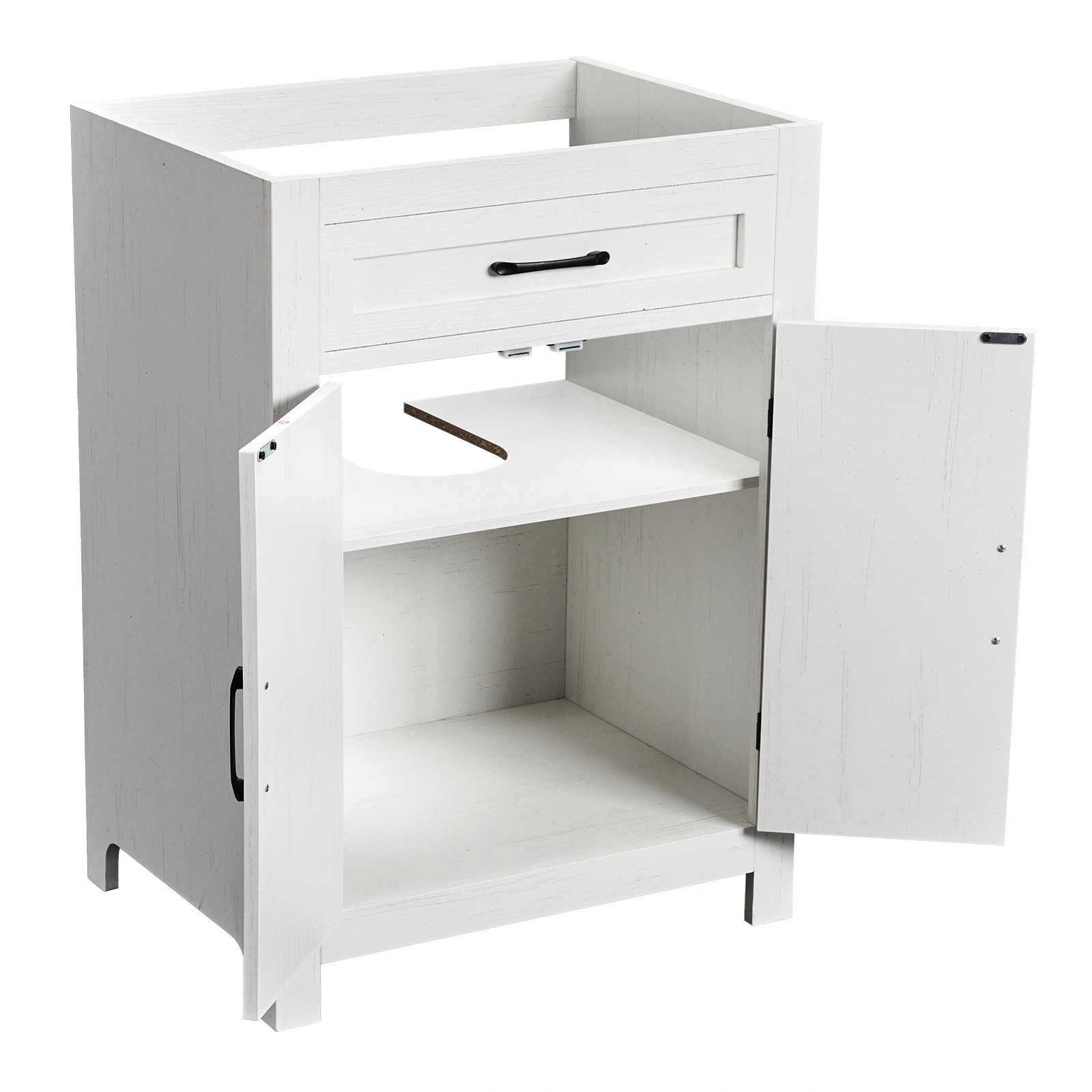 Washed white particleboard with melamine veneer, barn double door with U-shaped internal shelves, washbasin cabinet, 61*47*85cm (24 inches) view 3