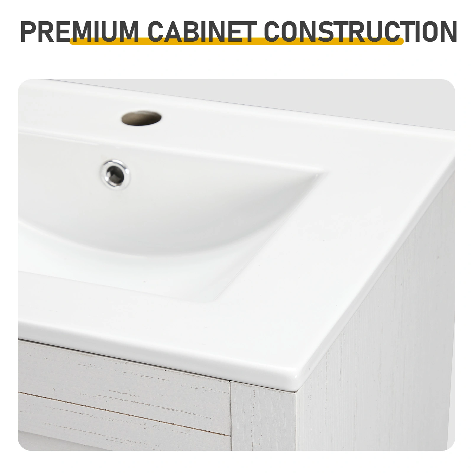 Washed white particleboard with melamine veneer, barn double door with U-shaped internal shelves, washbasin cabinet, 61*47*85cm (24 inches) view 8