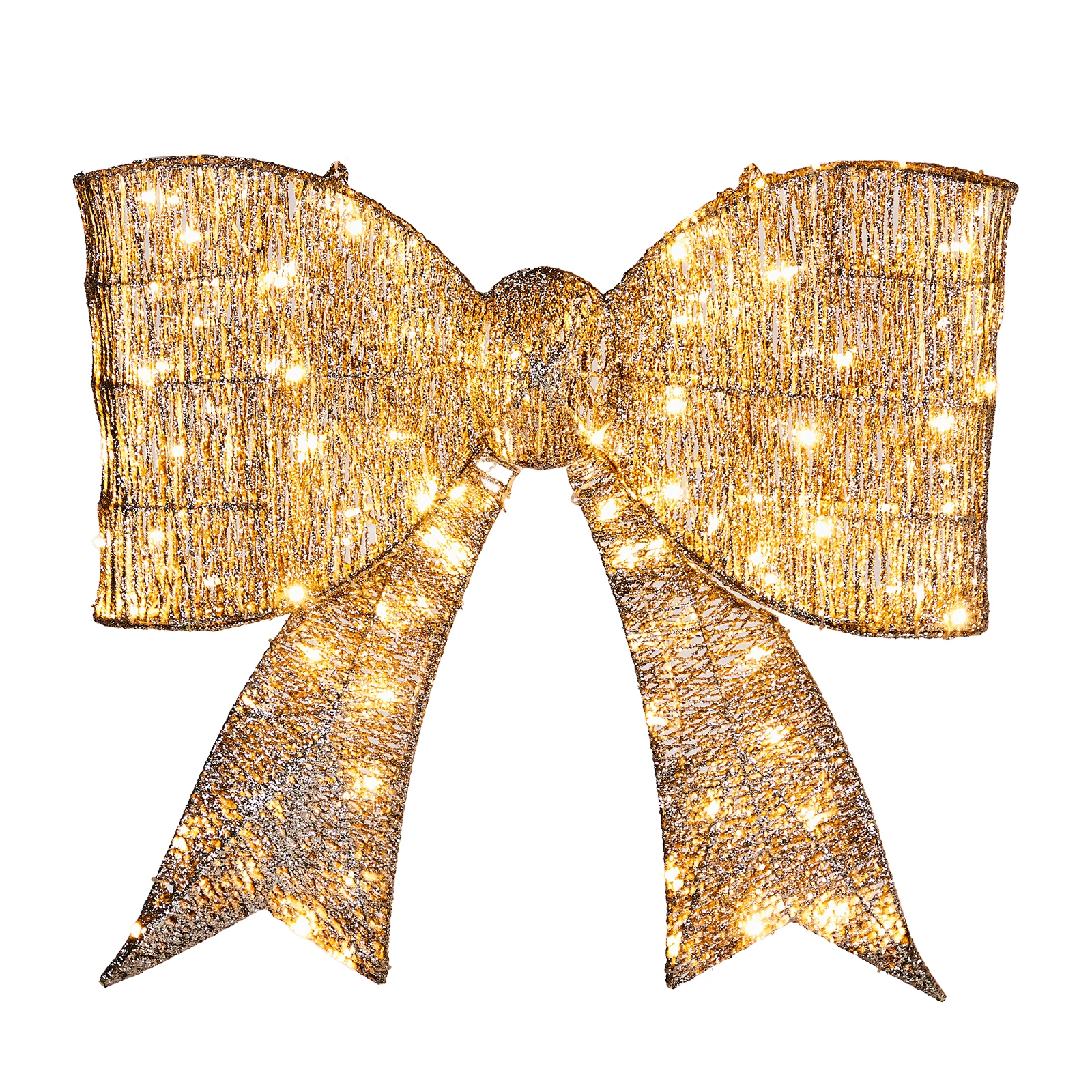 Giant Pre-Lit Bowknot Christmas Decoration, Lighted Metal Frame with 124 Warm White LED Lights, Outdoor Indoor Holiday Party Ornament for Door Gate Wall, Golden view 2