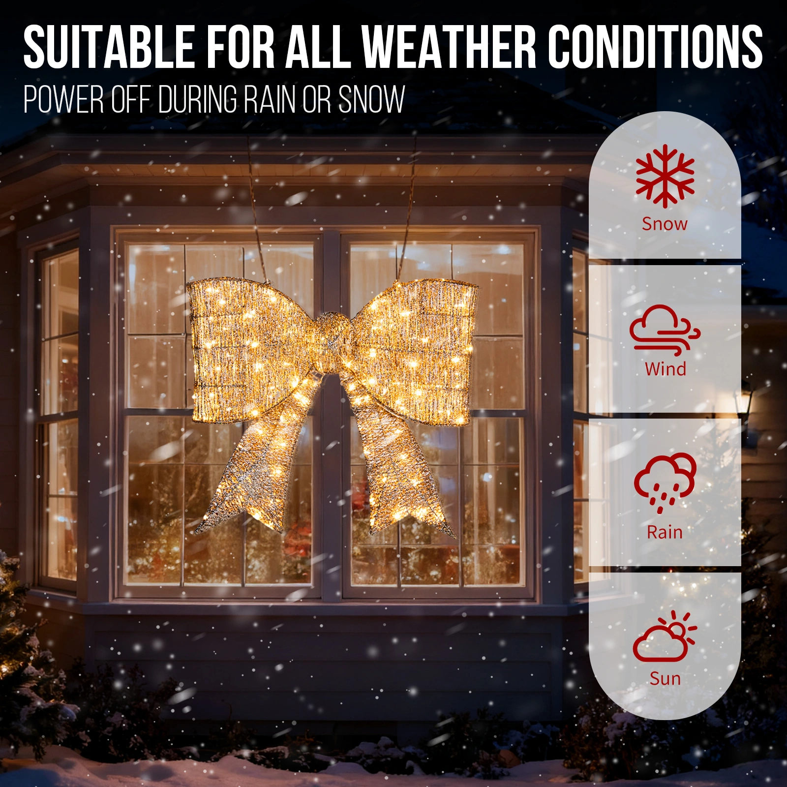 Giant Pre-Lit Bowknot Christmas Decoration, Lighted Metal Frame with 124 Warm White LED Lights, Outdoor Indoor Holiday Party Ornament for Door Gate Wall, Golden view 5