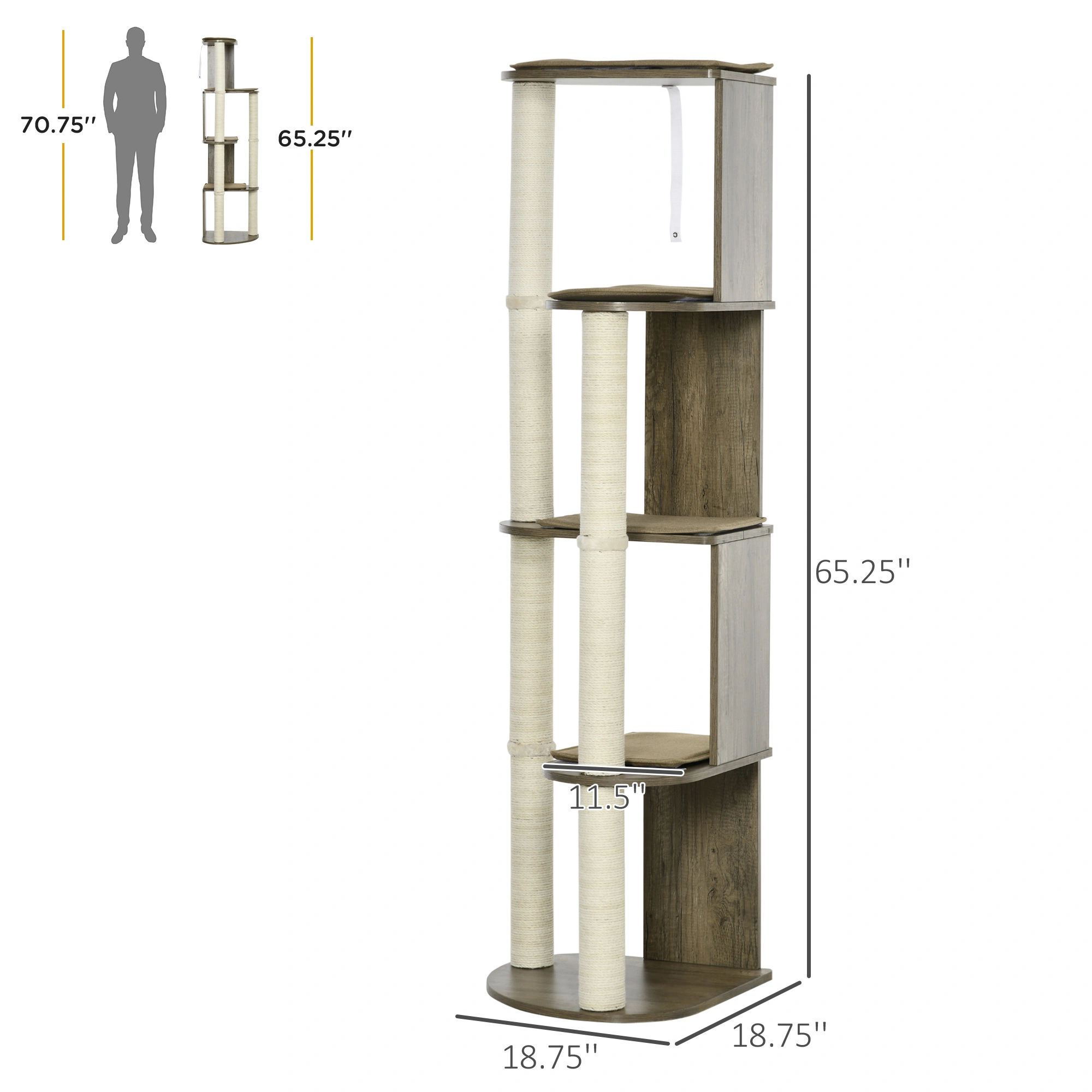 Cat Tree Multi-Level Cat Condo Tower with Sisal Scratching Posts, Plush Beds, Hammock & Perches for Indoor Cats Kittens Small Pets, Beige Gray view 2