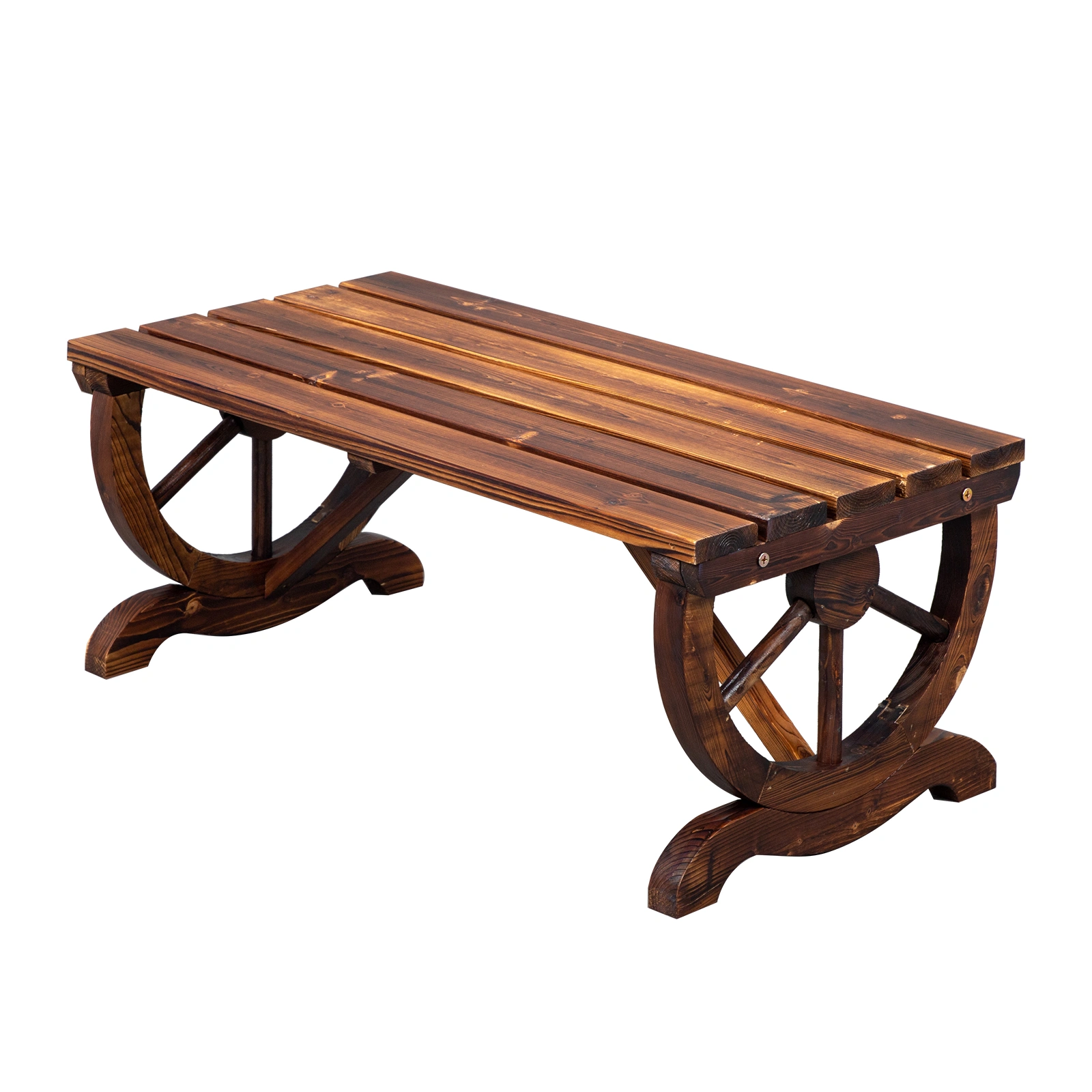 2-Person Rustic Garden Bench, Outdoor Wagon Wheel Porch Bench for Backyard Patio Garden, Brown view 14