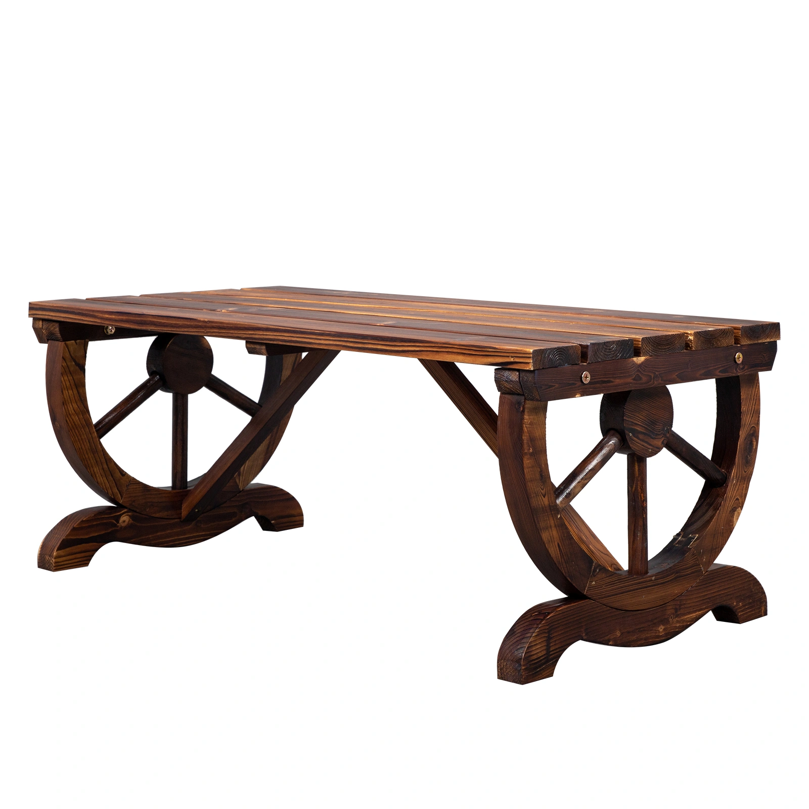 2-Person Rustic Garden Bench, Outdoor Wagon Wheel Porch Bench for Backyard Patio Garden, Brown view 16