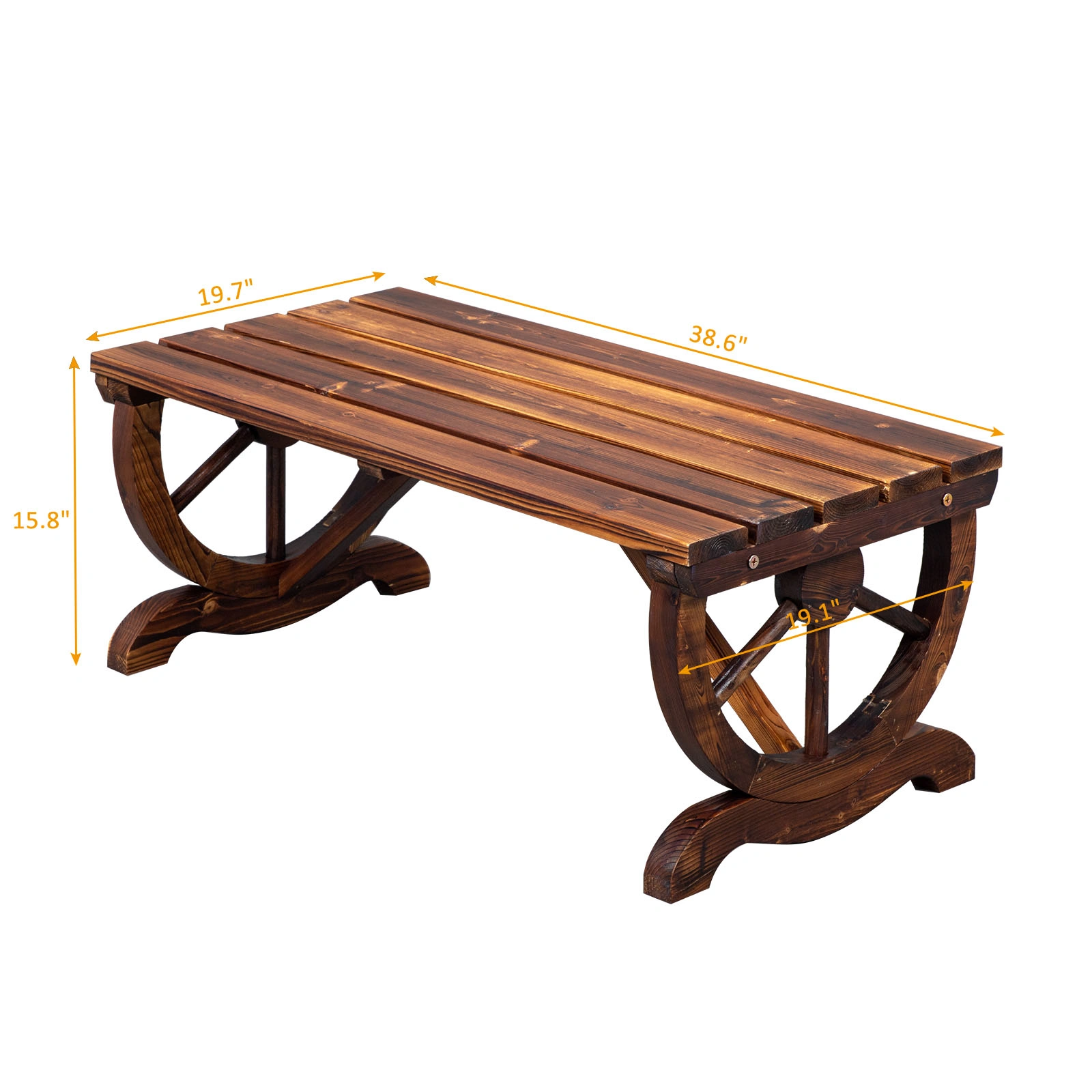2-Person Rustic Garden Bench, Outdoor Wagon Wheel Porch Bench for Backyard Patio Garden, Brown view 9