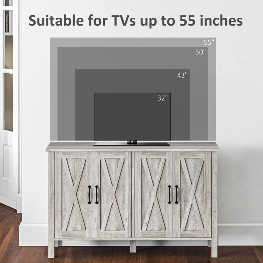 Gray Kitchen Sideboard Buffet Cabinet - 4 Barn Doors, 2 Adjustable Shelves, Home Storage Console view 3