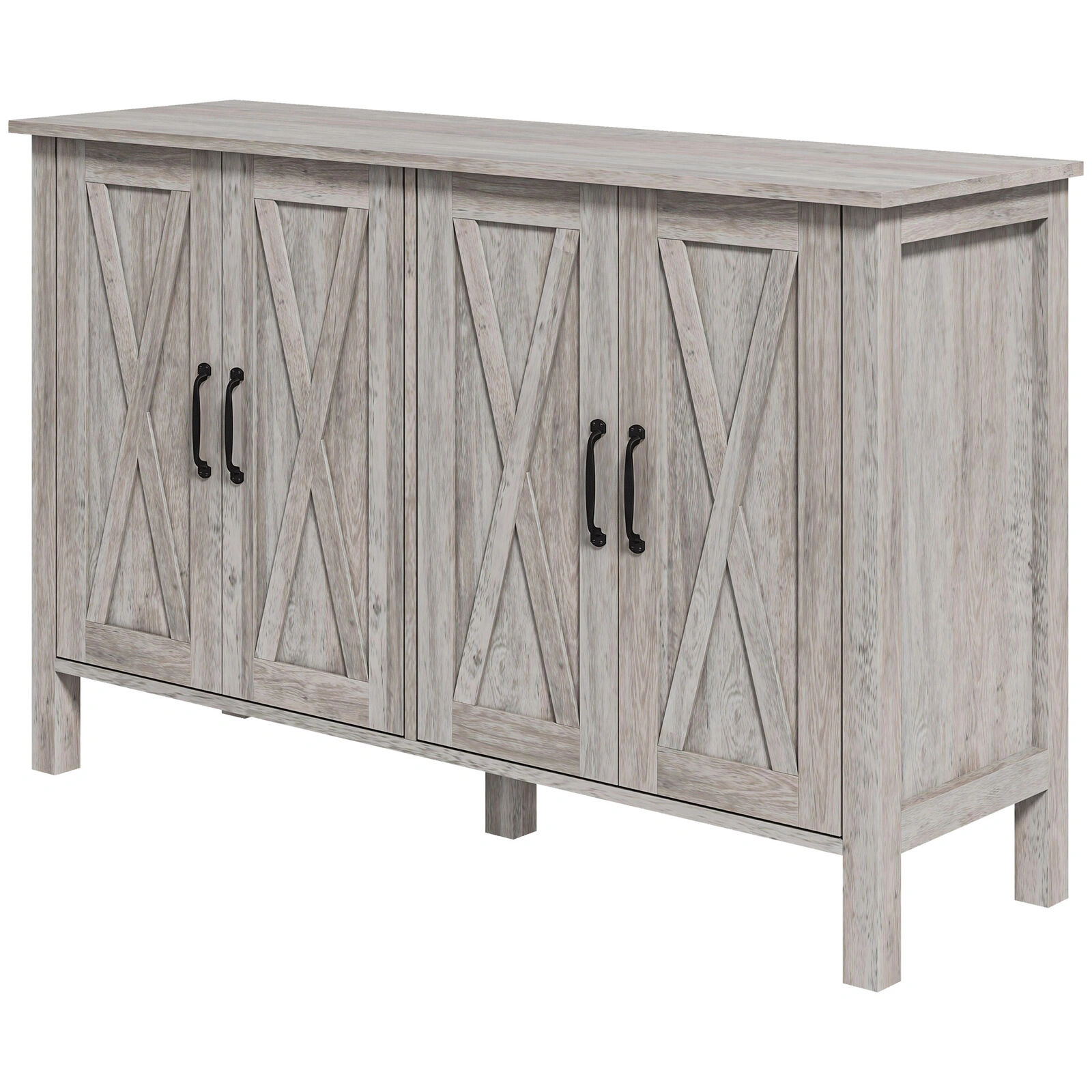 Gray Kitchen Sideboard Buffet Cabinet - 4 Barn Doors, 2 Adjustable Shelves, Home Storage Console view 7