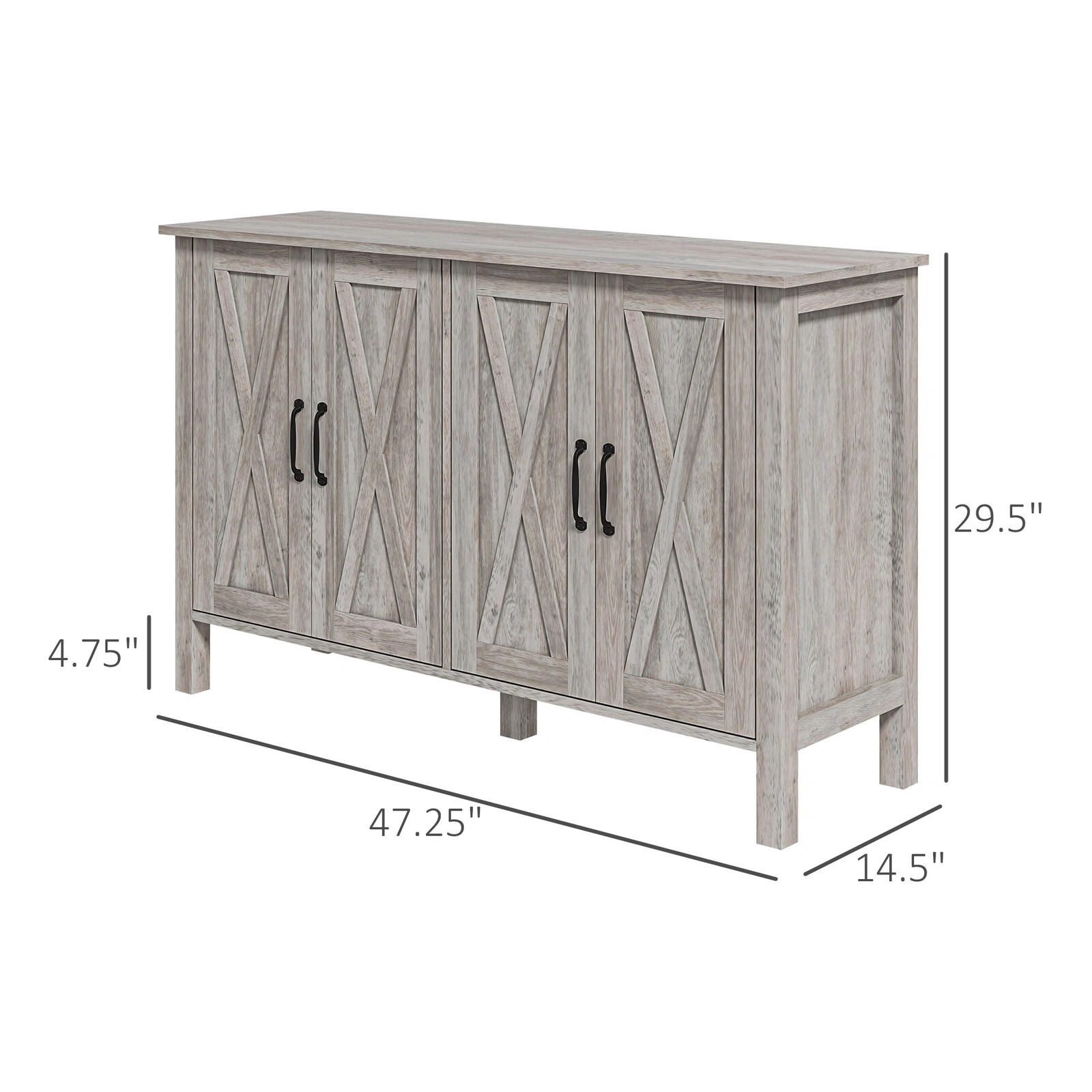 Gray Kitchen Sideboard Buffet Cabinet - 4 Barn Doors, 2 Adjustable Shelves, Home Storage Console view 8