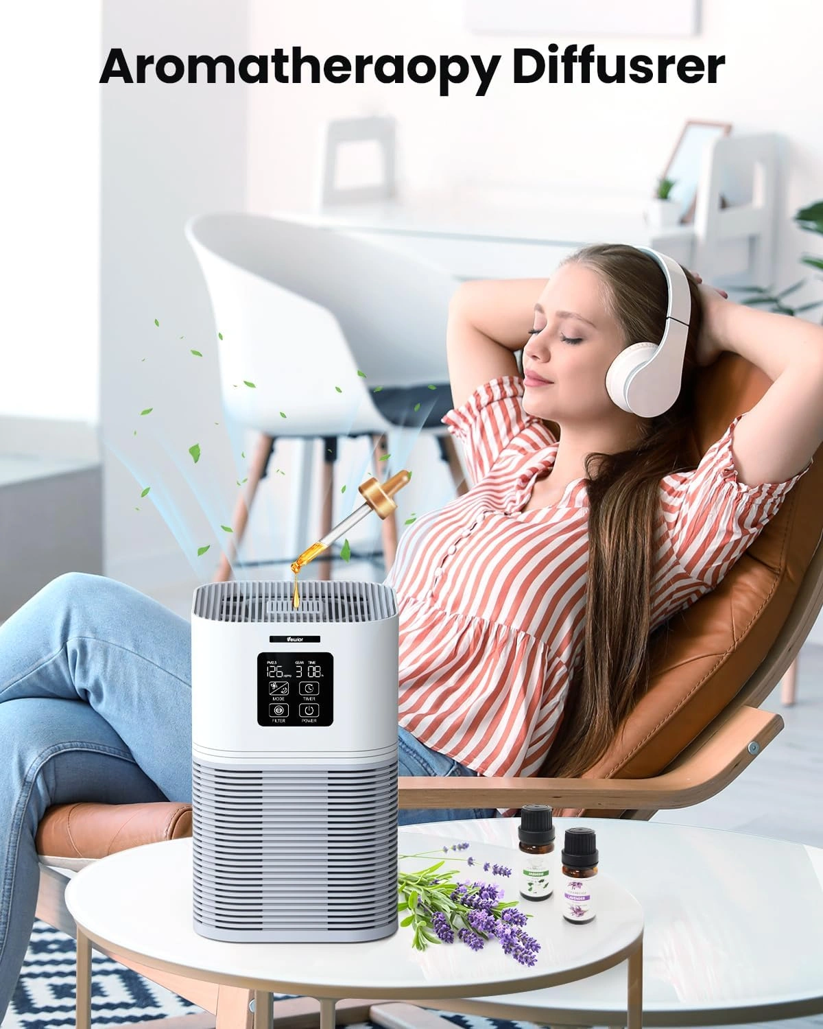 VEWIOR 2 in 1 Air Purifier H13 True HEPA Filter, Quiet Air Cleaner with Aromatherapy Diffuser & Auto Mode for Home Office Bedroom, Allergies Pets Hair Odor Eliminator view 4