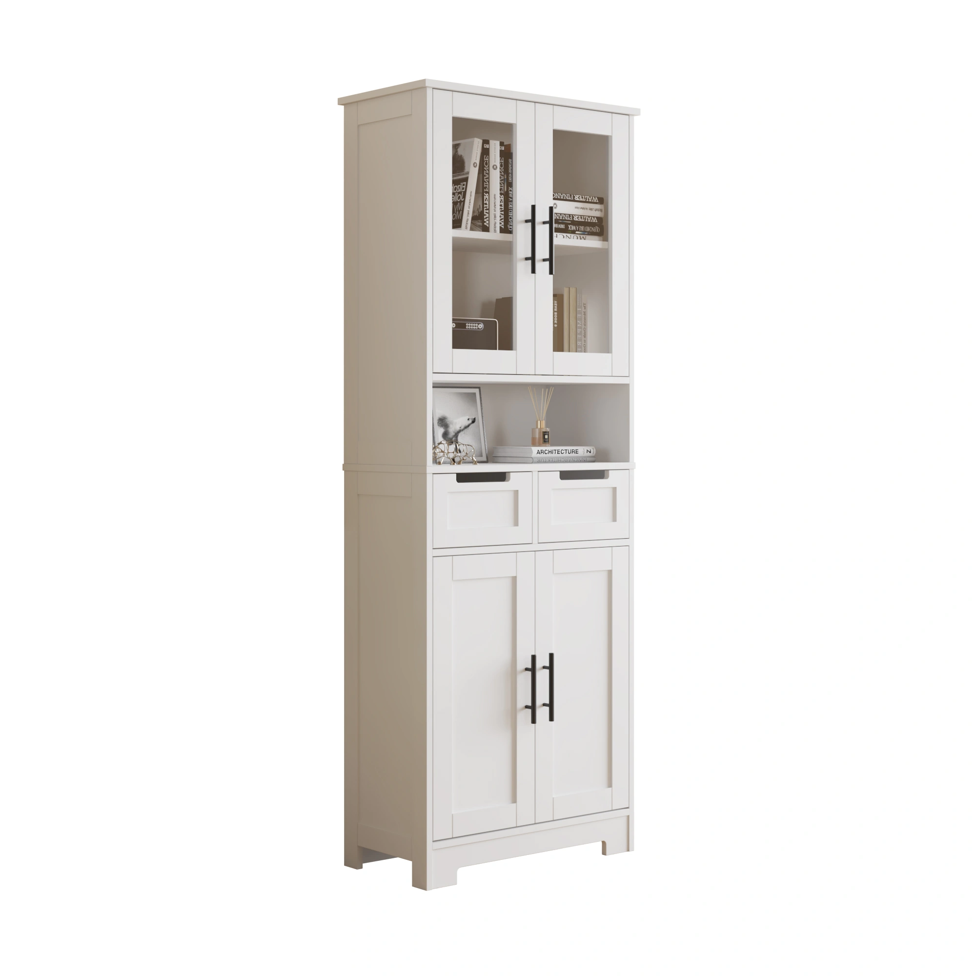 White MDF Bathroom Cabinet, 4-Door Storage Cupboard with Spray Paint Finish, Freestanding Bath Cabinet for Bathroom Organization view 2