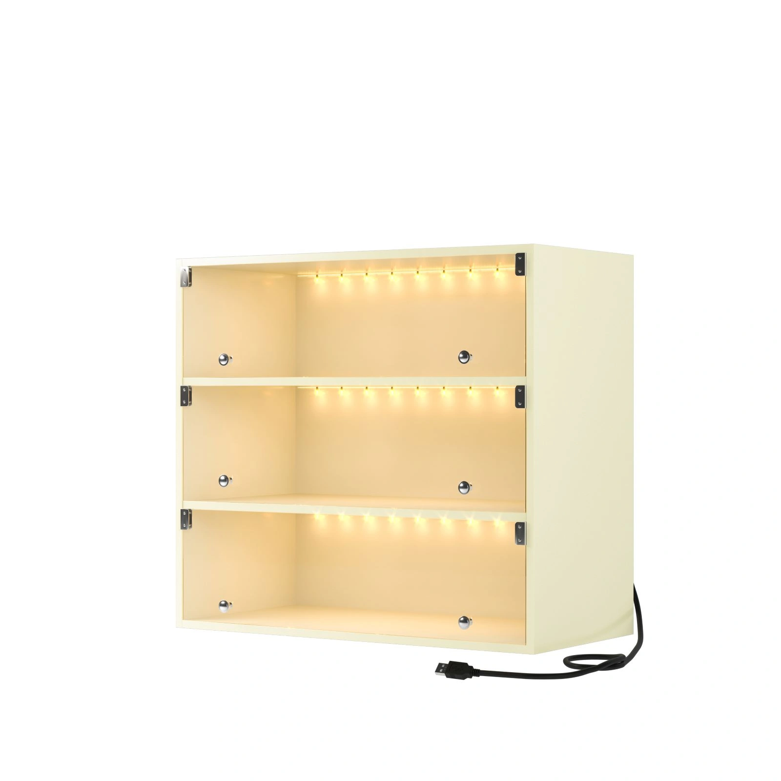 Off-White 3-Tier LED Display Shoe Box Cabinet with Glass Doors, Sneaker Storage Case, 1 Piece view 5