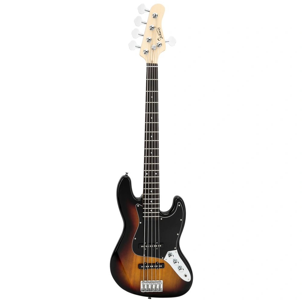 Gjazz Electric 5 String Bass Guitar Case Bag with Strap, Picks, Connector & Wrench Tool - Sunset Color