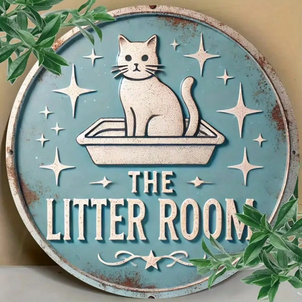Vintage Cat Metal Wall Sign Round Carved Handcrafted Garden Home Decor for Outdoor Indoor Wall Art