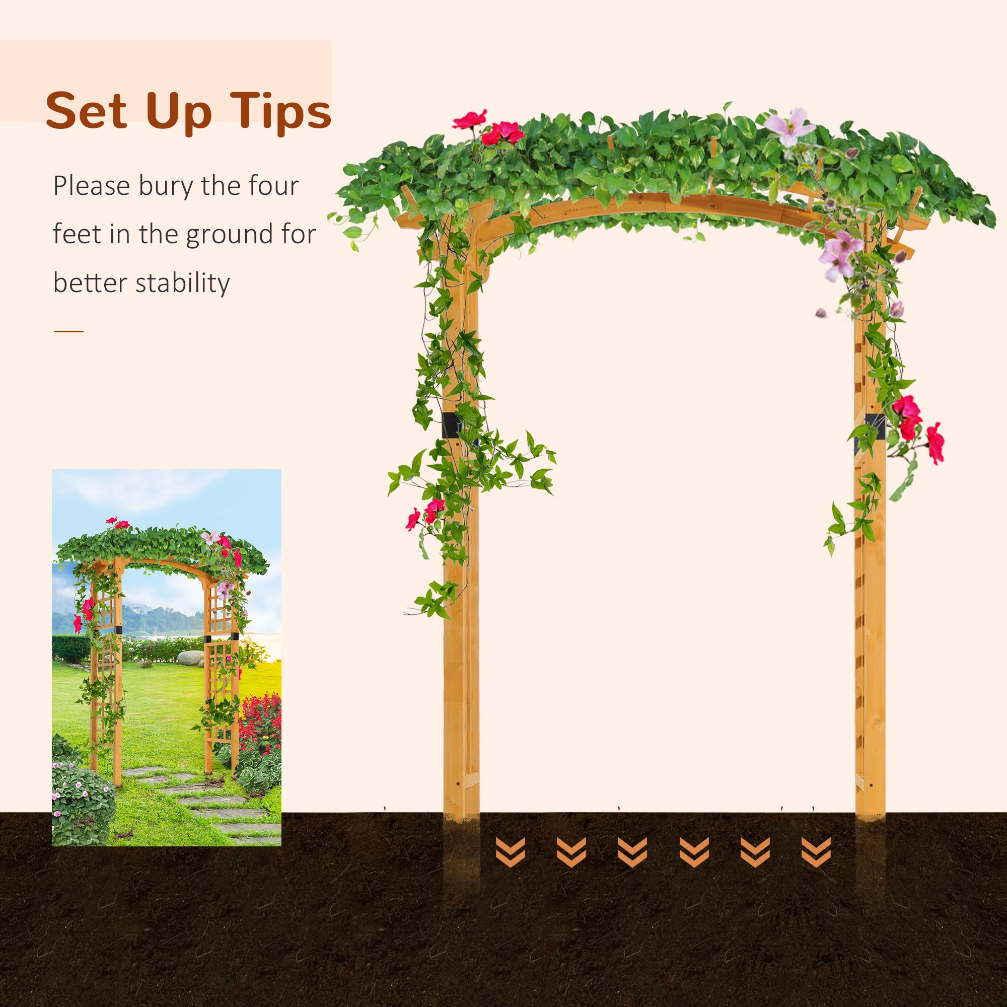 Metal Garden Arch Trellis, Outdoor Decorative Arched Plant Stand for Climbing Vines & Flowers