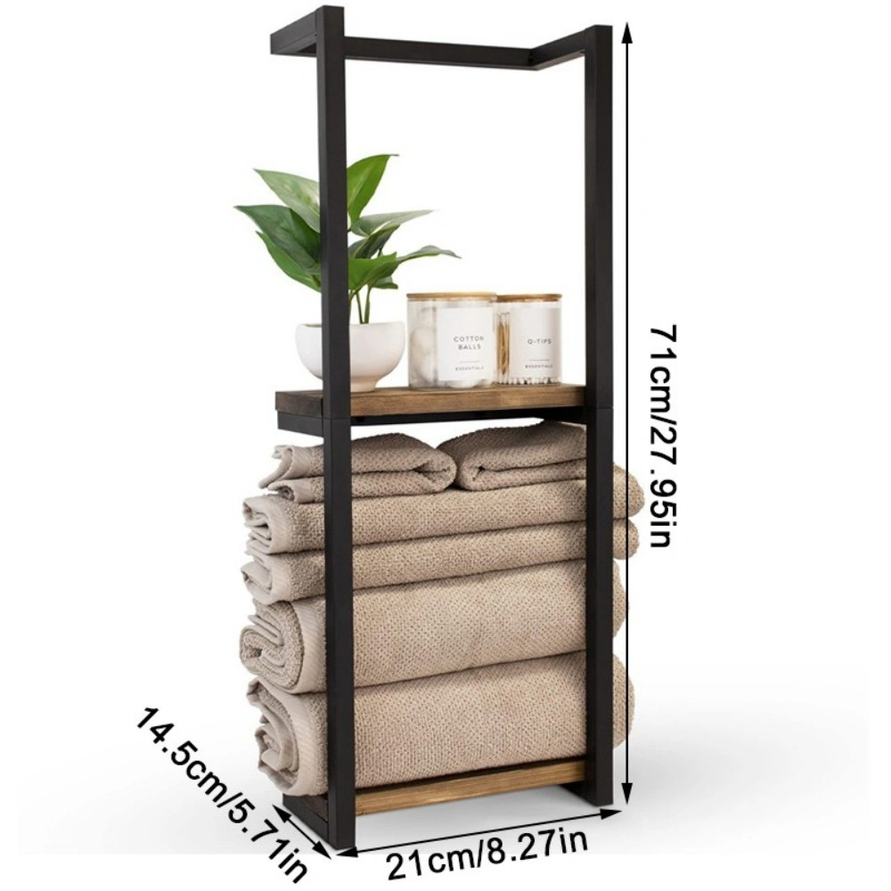 Wall Mounted Towel Rack with Shelf & Rail - Metal Bathroom Organizer Storage Holder Black view 3