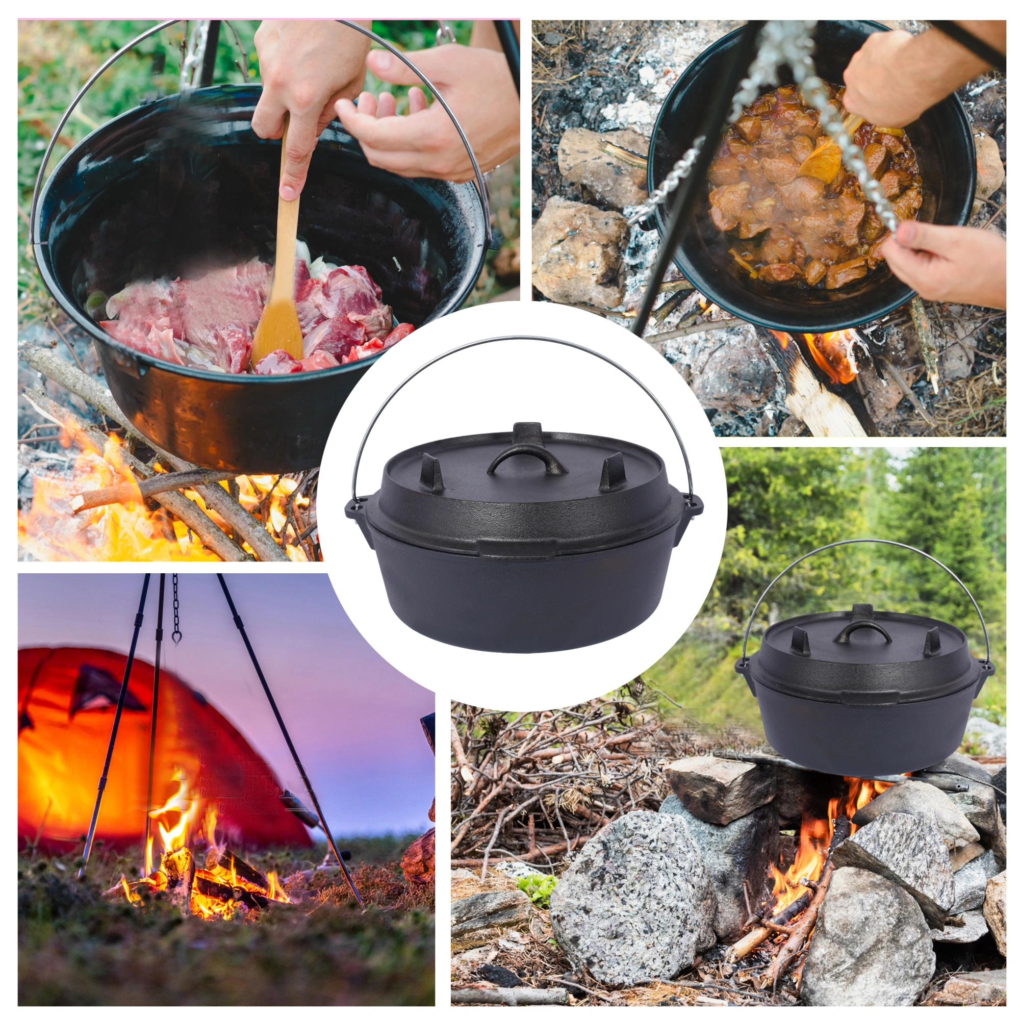 Pre-Seasoned Cast Iron Dutch Oven 6 Quart with Skillet Lid & Pot Rack, Camping Cookware for Fireplace, BBQ, Campfire Baking & Outdoor Cooking view 18