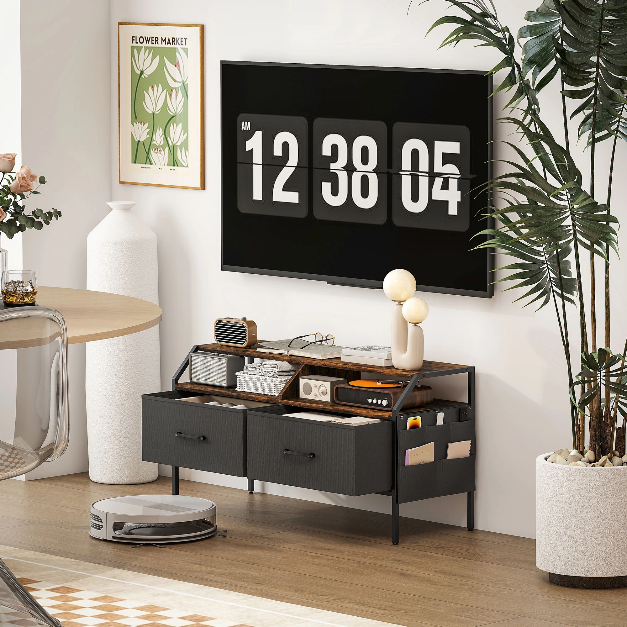 TV Stand TV Cabinet for 55 Inch Television, Modern Entertainment Center with Storage Shelves