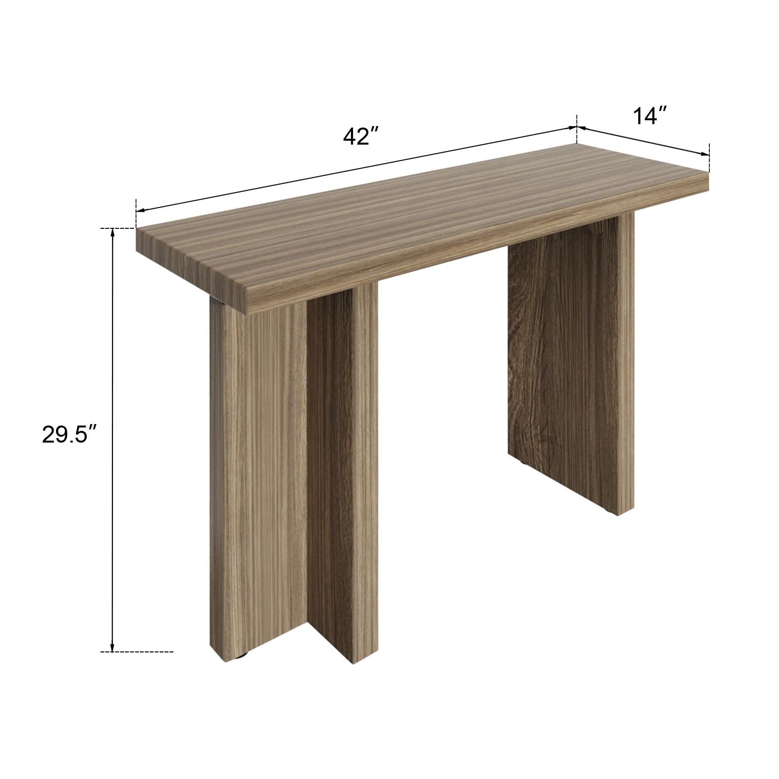 42 Inch Oak Finish Entryway Console Table - T-Leg MDF Table with 3D Paper Laminate, Narrow Table for Hallway Living Room view 6