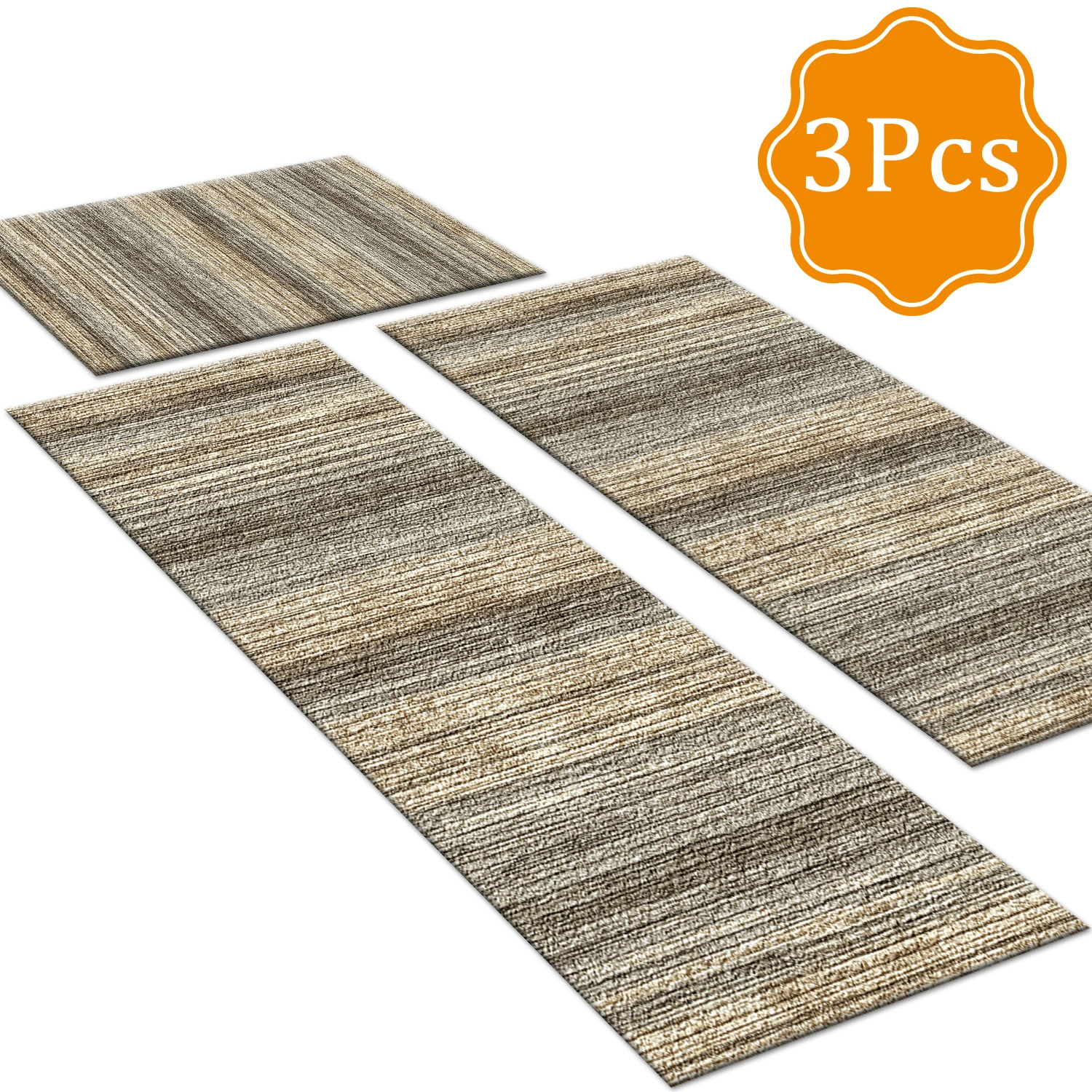 Three-piece kitchen rug set, non-slip and washable, abstract pattern kitchen hallway rug, soft and comfortable, suitable for sinks, floors, entrances, hallways and bathrooms. view 2