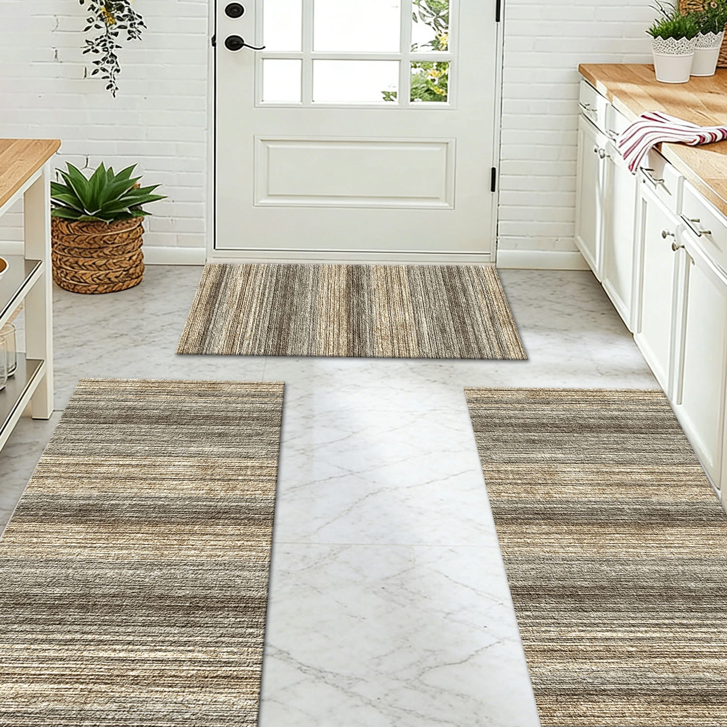 Three-piece kitchen rug set, non-slip and washable, abstract pattern kitchen hallway rug, soft and comfortable, suitable for sinks, floors, entrances, hallways and bathrooms. view 9