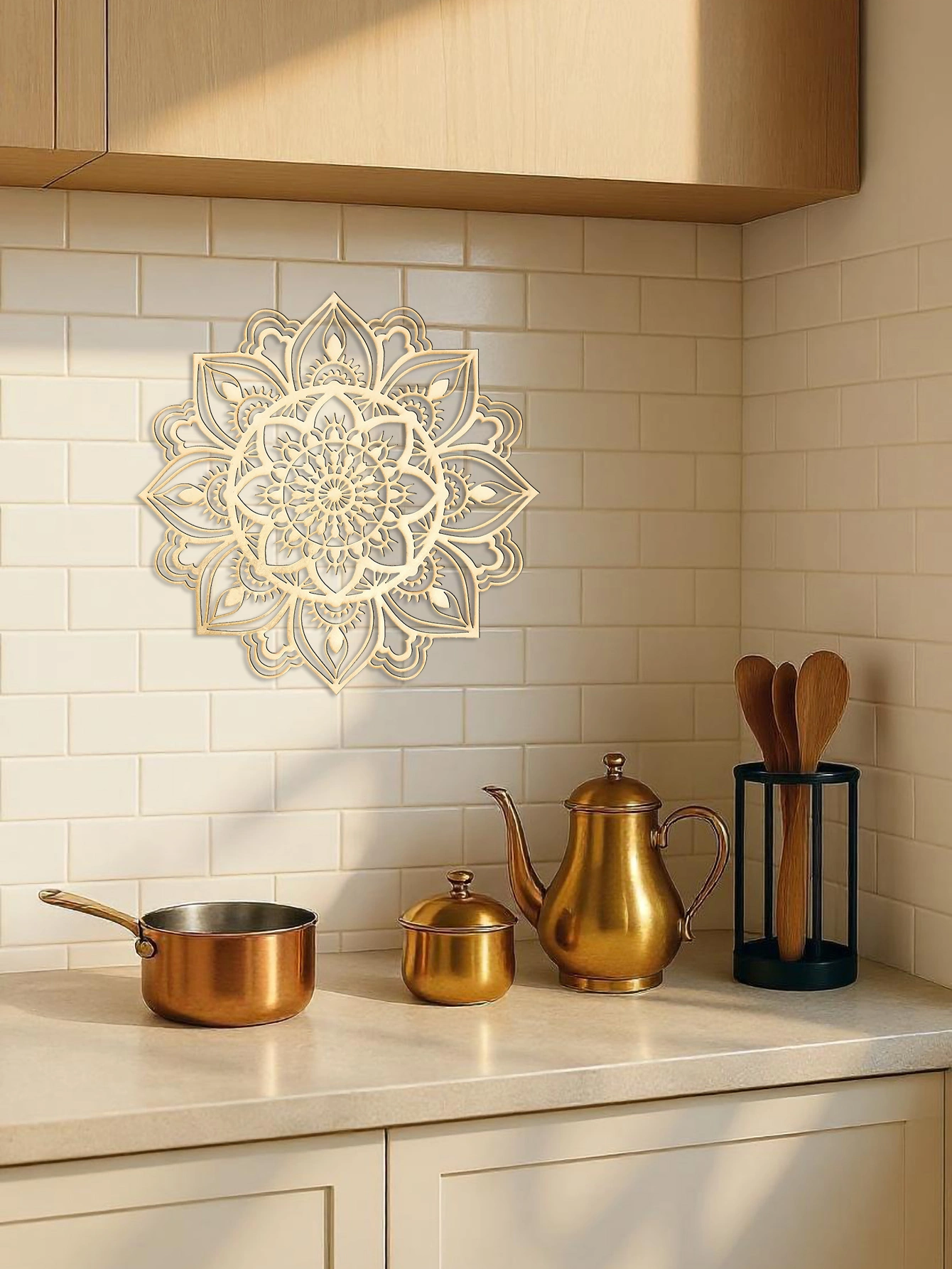Moon Mandala Wall Art Hand-Hammered Metal Decor, Moroccan Indian Fusion Boho Hanging Art for Living Room Bedroom view 6