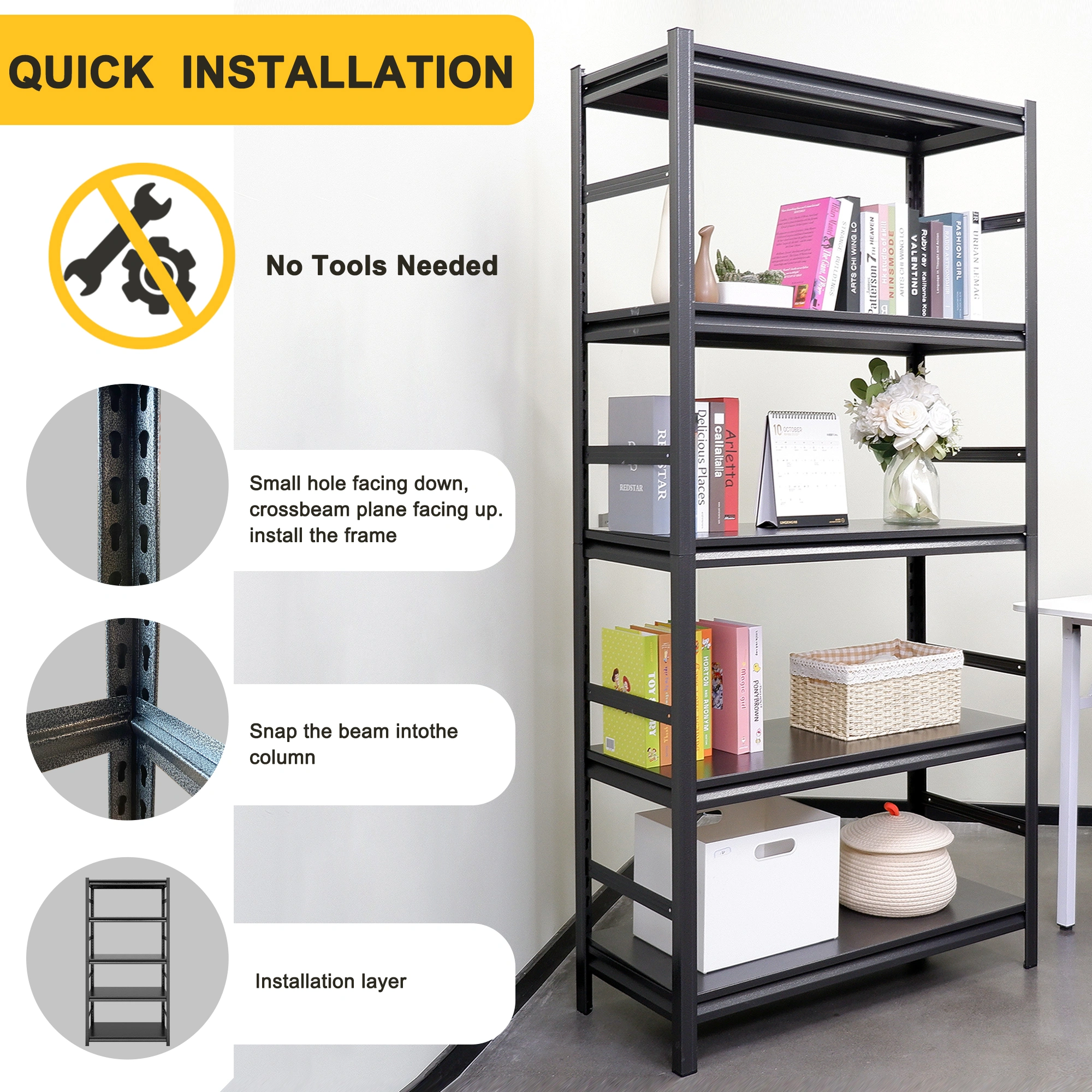 Heavy Duty Metal Shelving Unit 72"H x 47.2"W x 23.6"D, 5-Tier Adjustable Storage Rack for Kitchen & Garage view 10