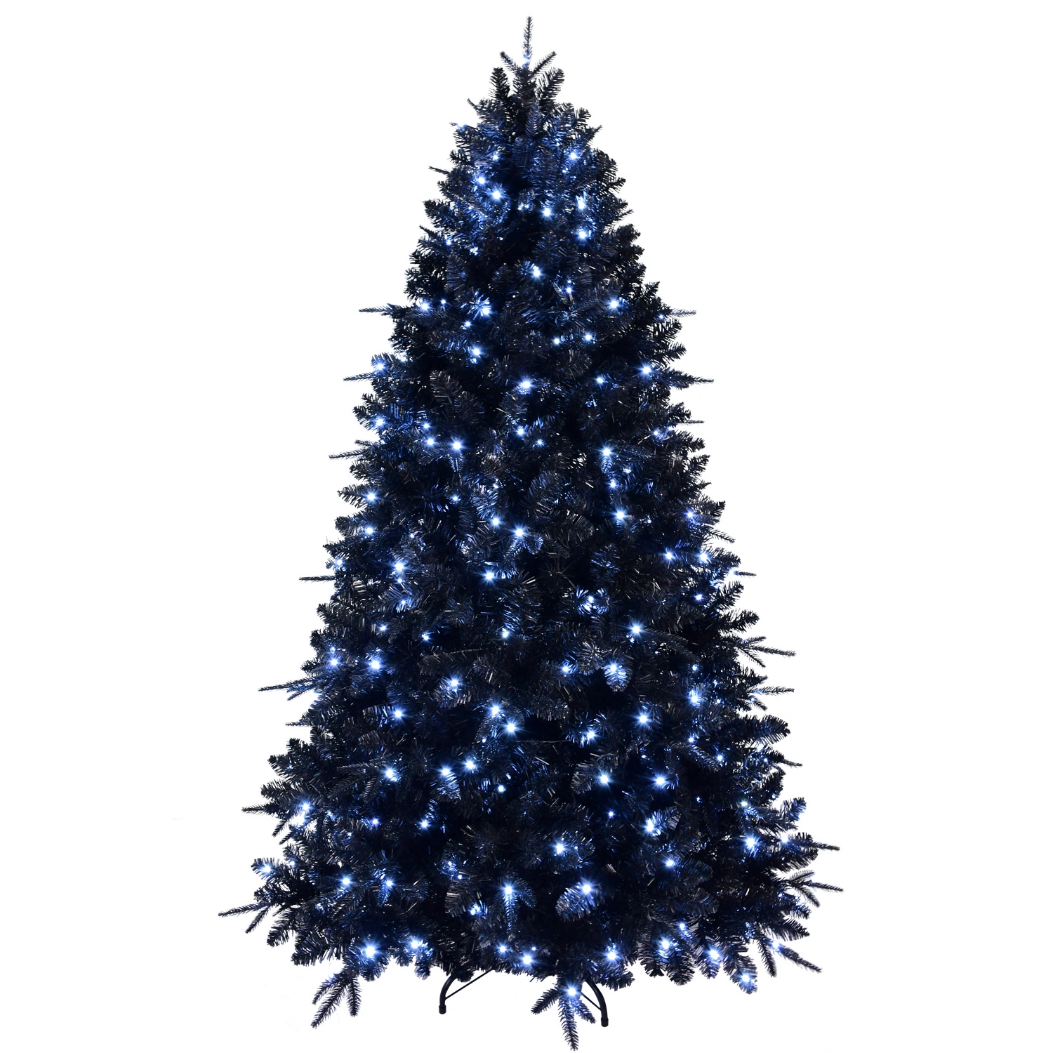 5FT Black Artificial Christmas Tree with 250 White LED Lights, 1076 Tips PE+PVC Pre-Lit Hinged Holiday Tree with Metal Stand for Home Indoor Decor view 6