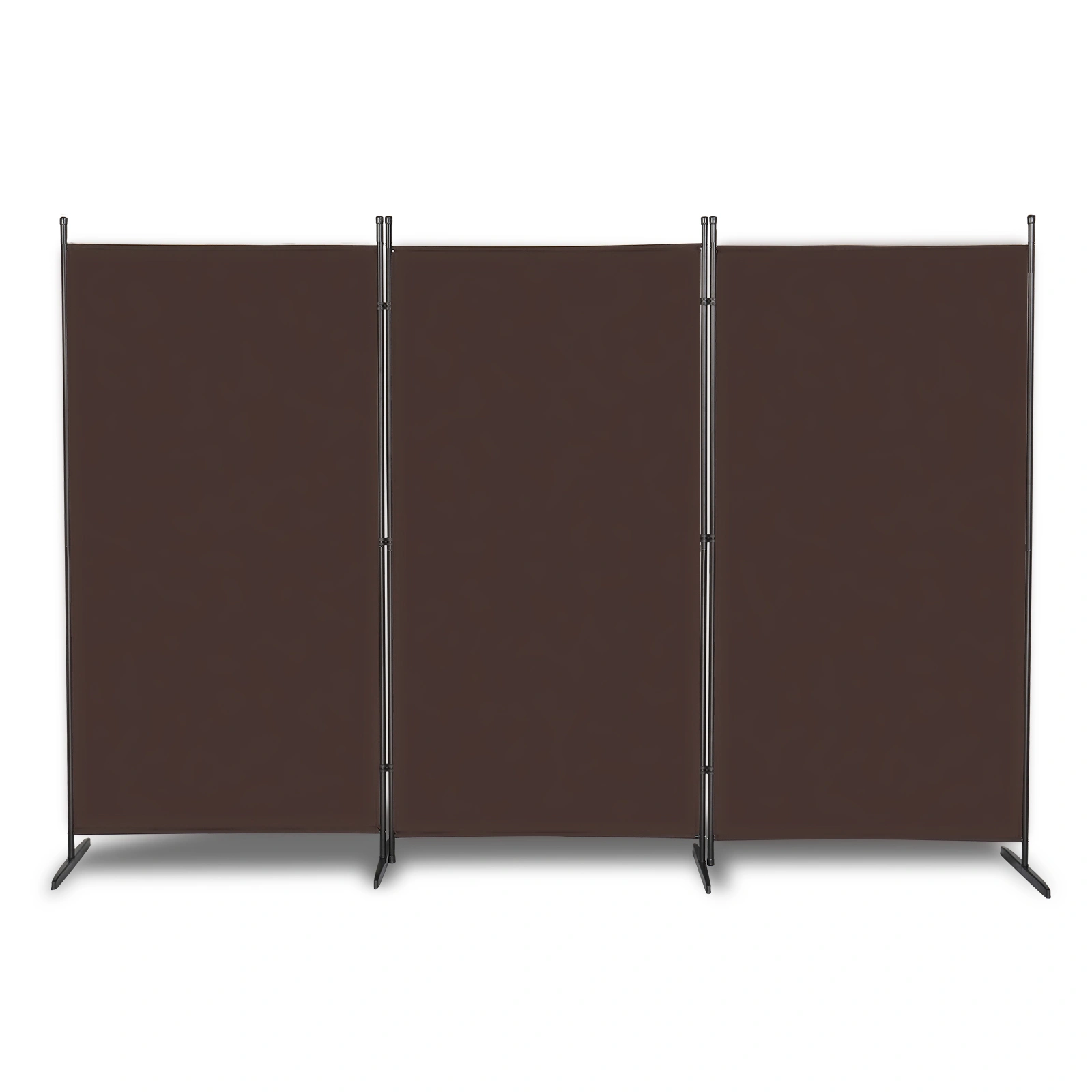 6FT Trifold Room Divider Screen, 130g Polyester, Carbon Steel Frame, Foldable Portable Privacy Divider with Plastic Feet, Brown