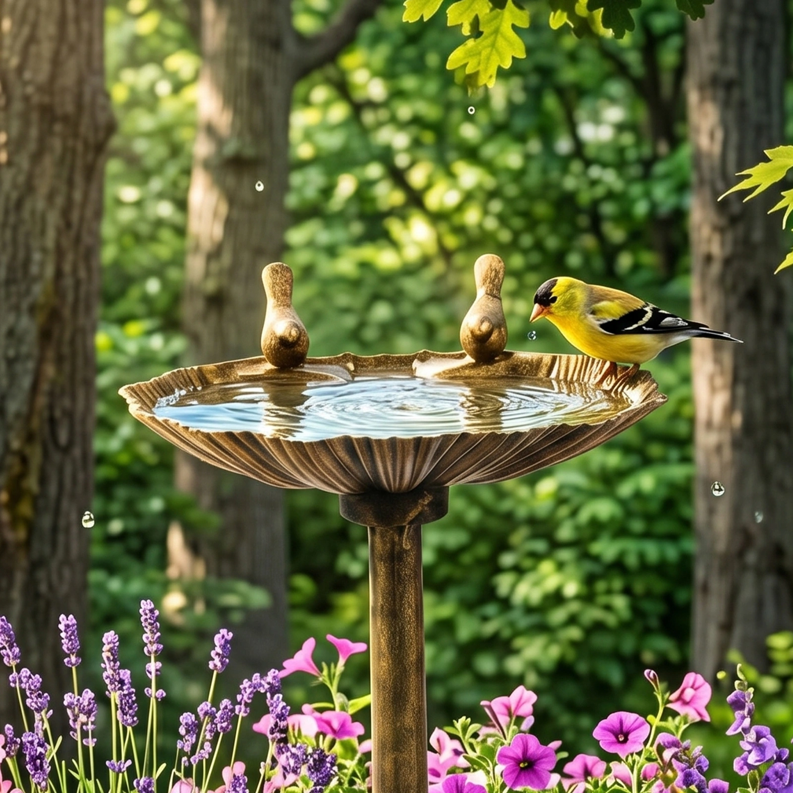 50*36*81cm Antique Bronze Resin Bird Bath With Shell Edge & 1.4W Solar Fountain view 10